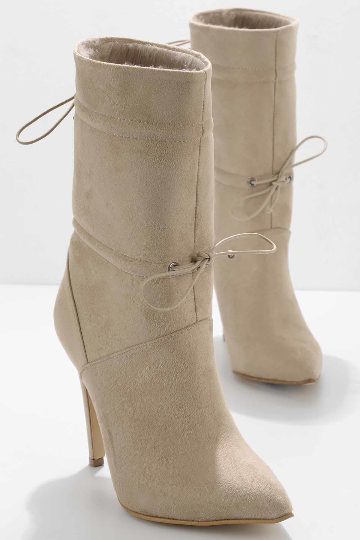 Bambi Bej Süet Kadın Bot & Bootie K02990102202