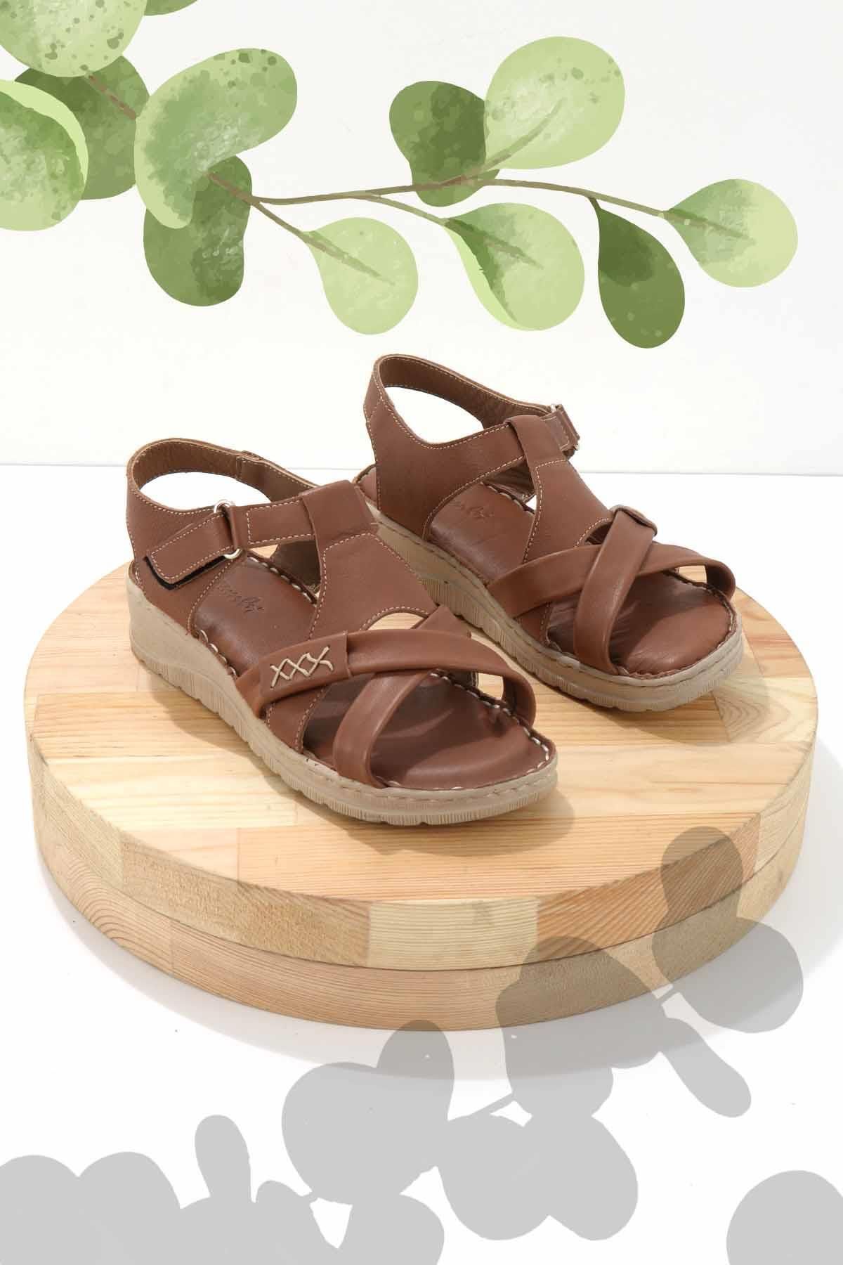 Bambi Taba Leather Kadın Sandalet K05272090203