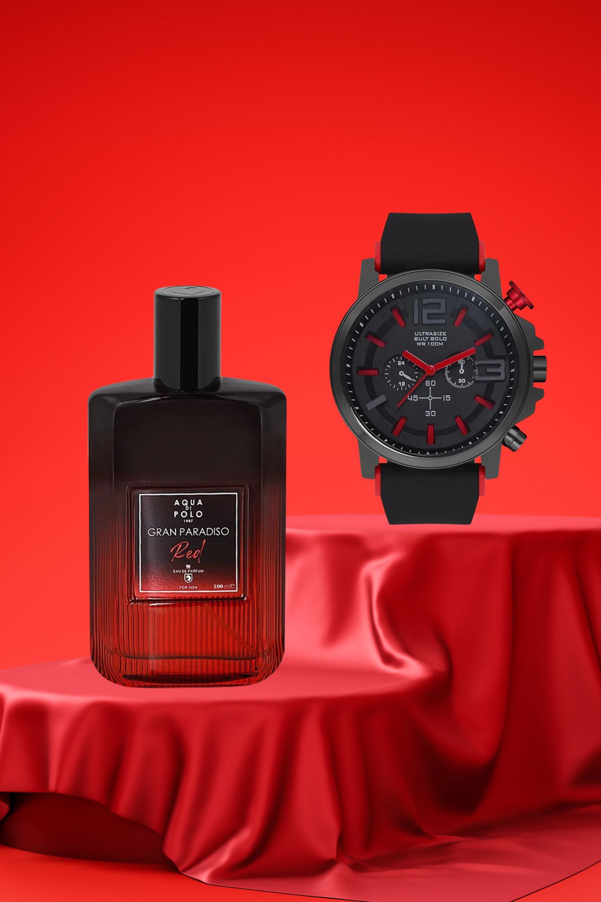 Aqua Di Polo 1987 Silikon Siyah Erkek Kol Saati Ve Gran Paradiso Red 50 ml Erkek Parfüm Set