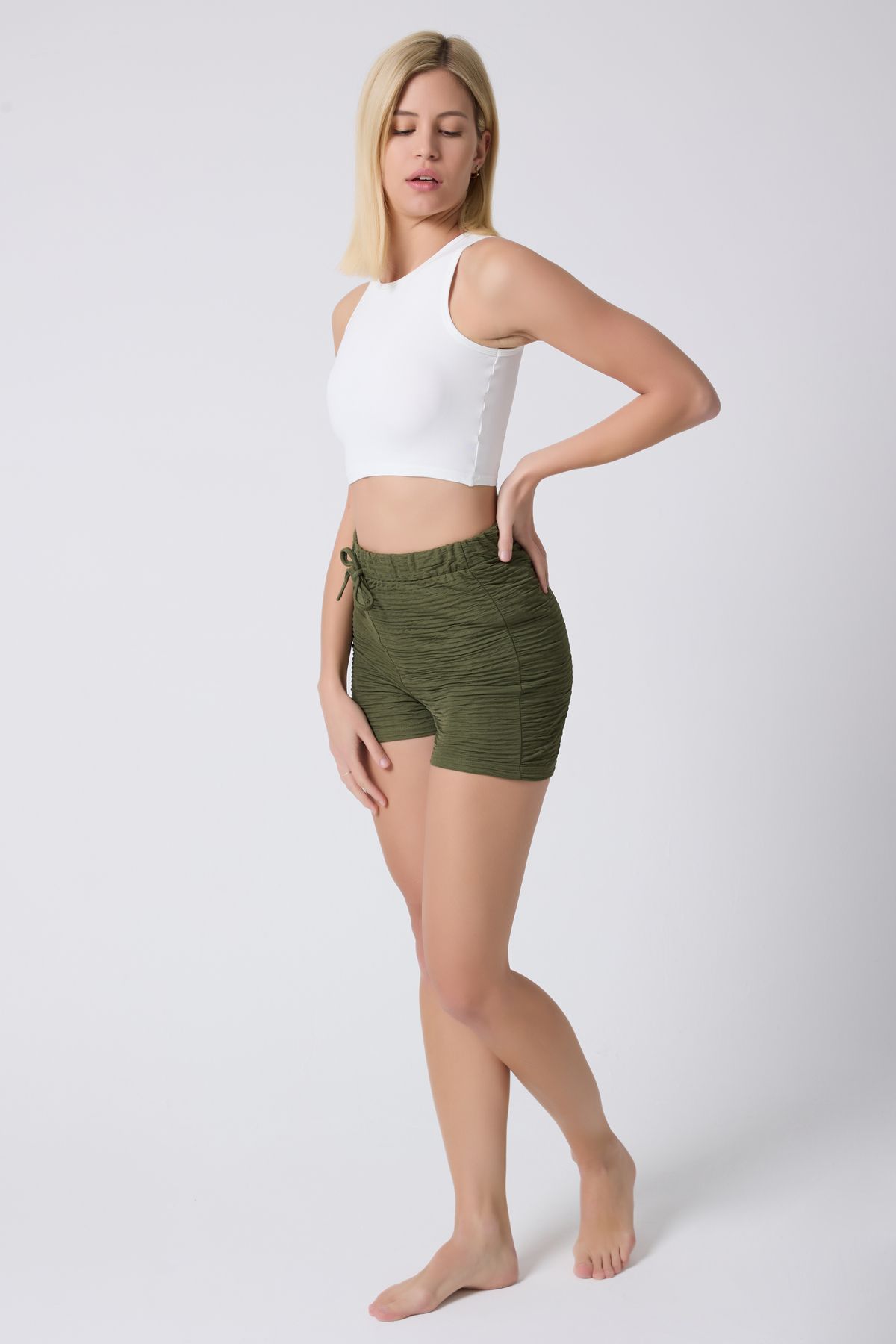MY Wooft Yeşil Yazlık Şort Crop Altı Şort Haki
