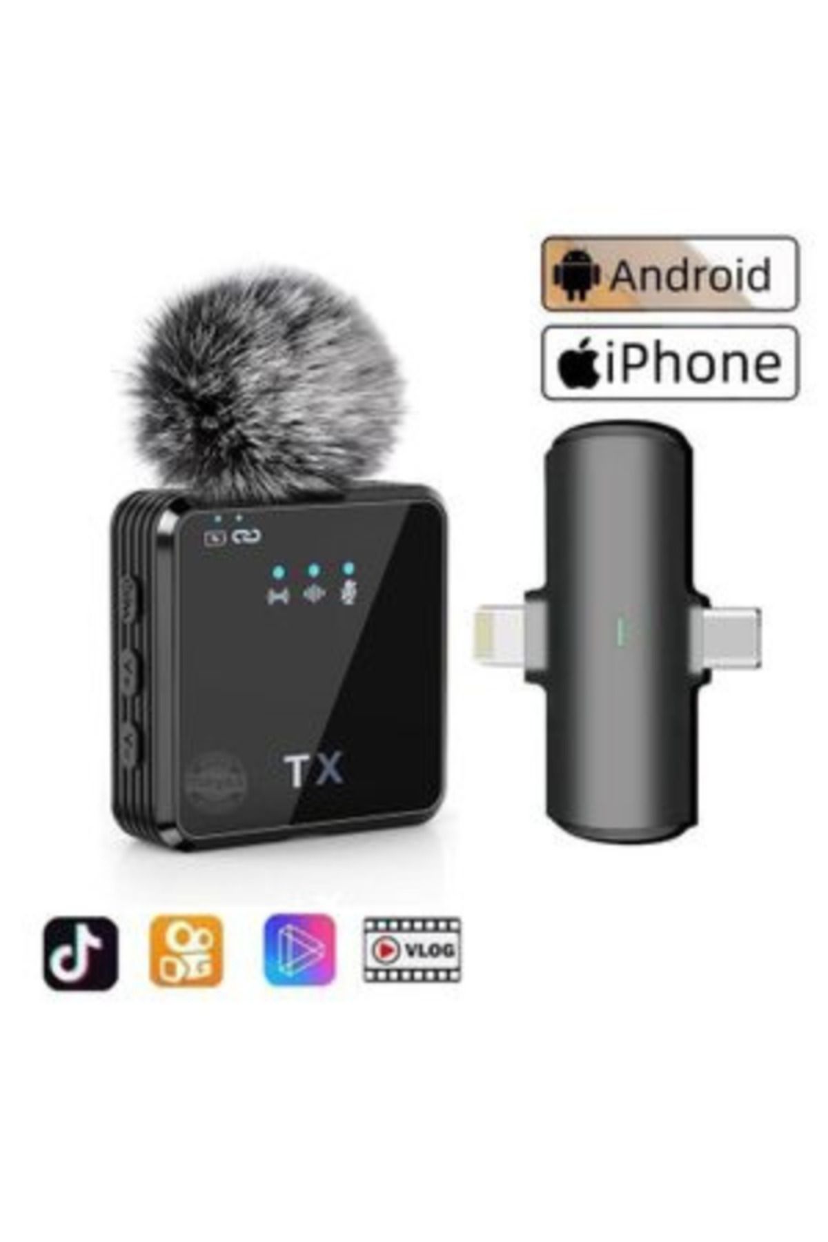 TNP TECH Mikrofon F15  mini mikrofonun 2'ü 1 arada fişi vardır ve iPhone, Android telefonlar