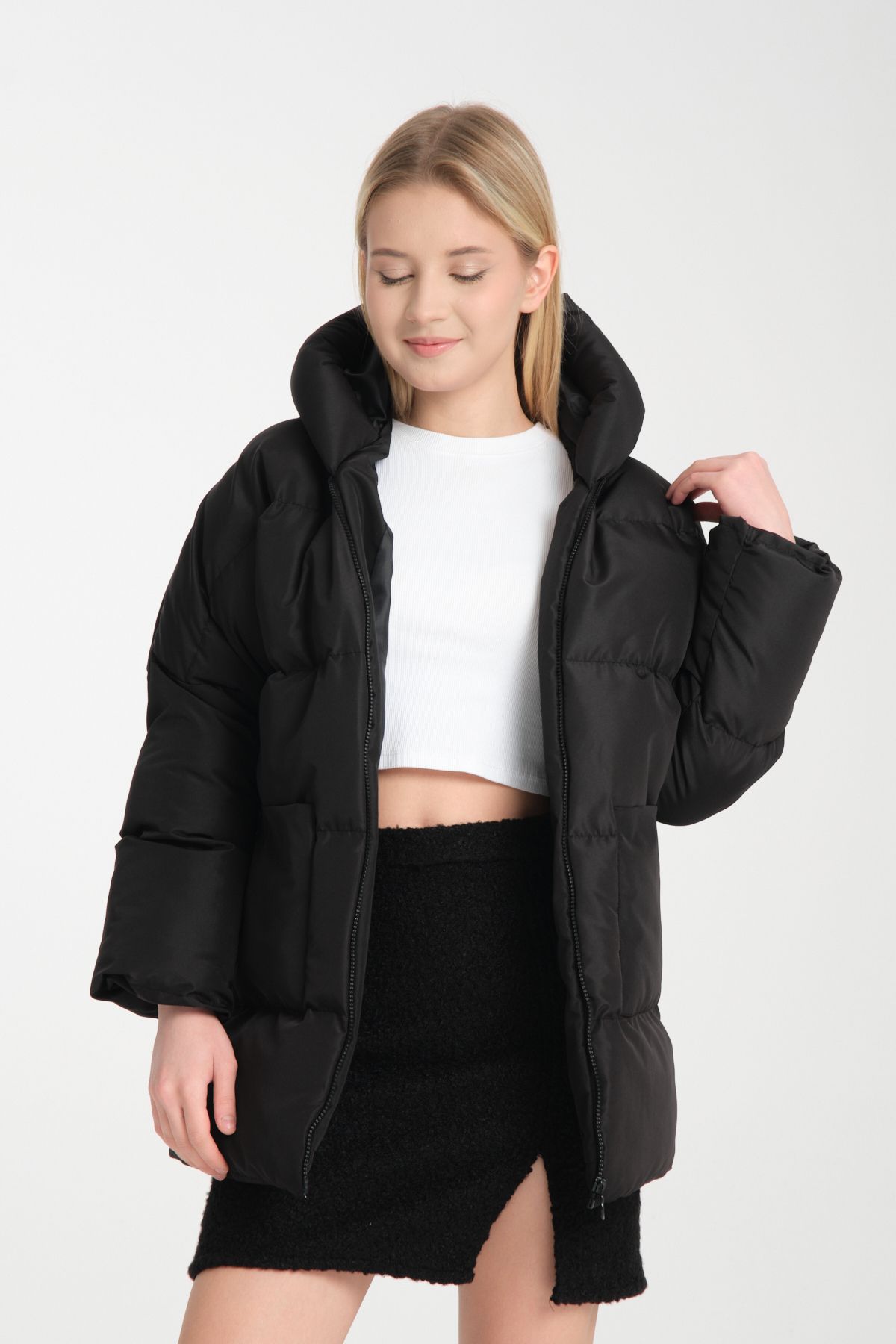 BİYOGRAF Kadın Kapüşonlu Oversize Şişme Mont