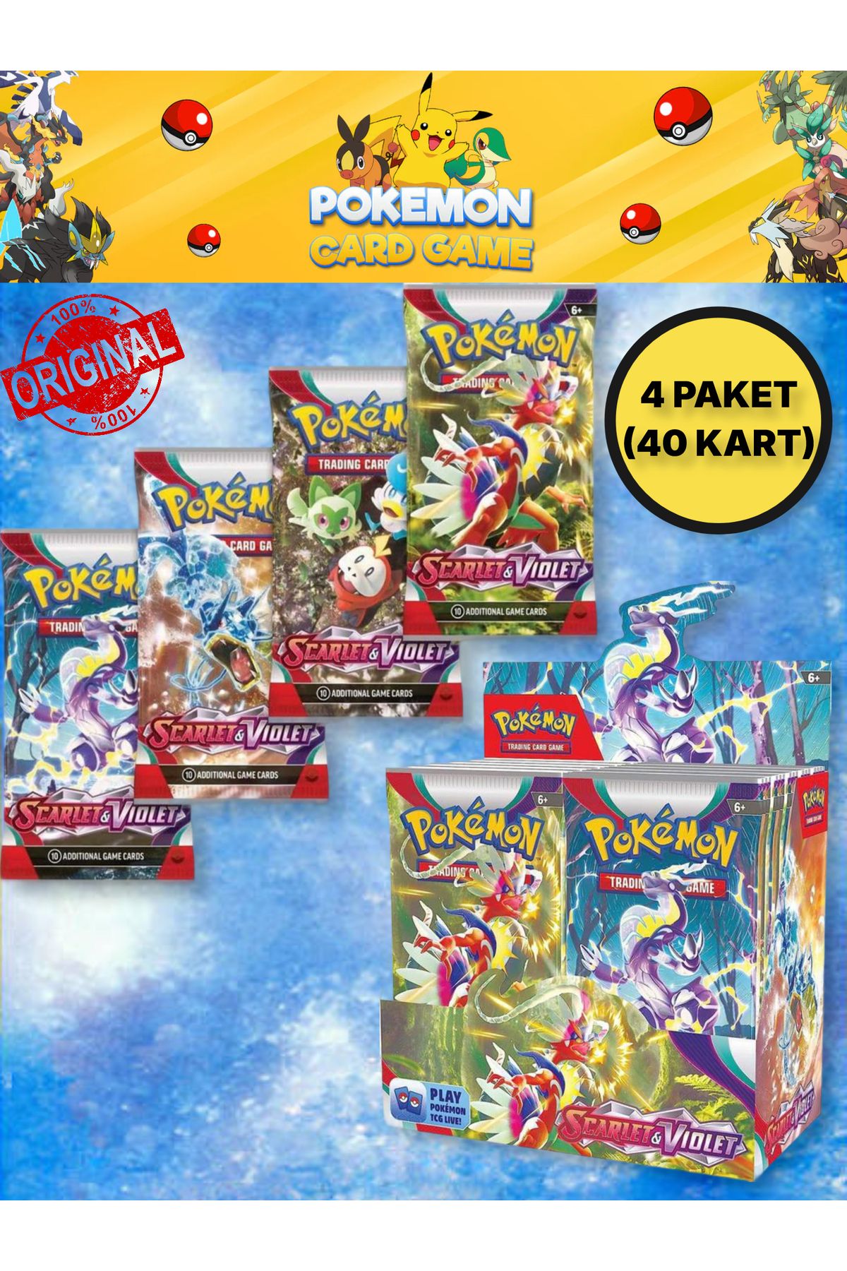 TOYFEST Pokemon Scarlet & Violet Booster English Tcg Online Oyun Kodlu Pokemon Kart - 4 Adet