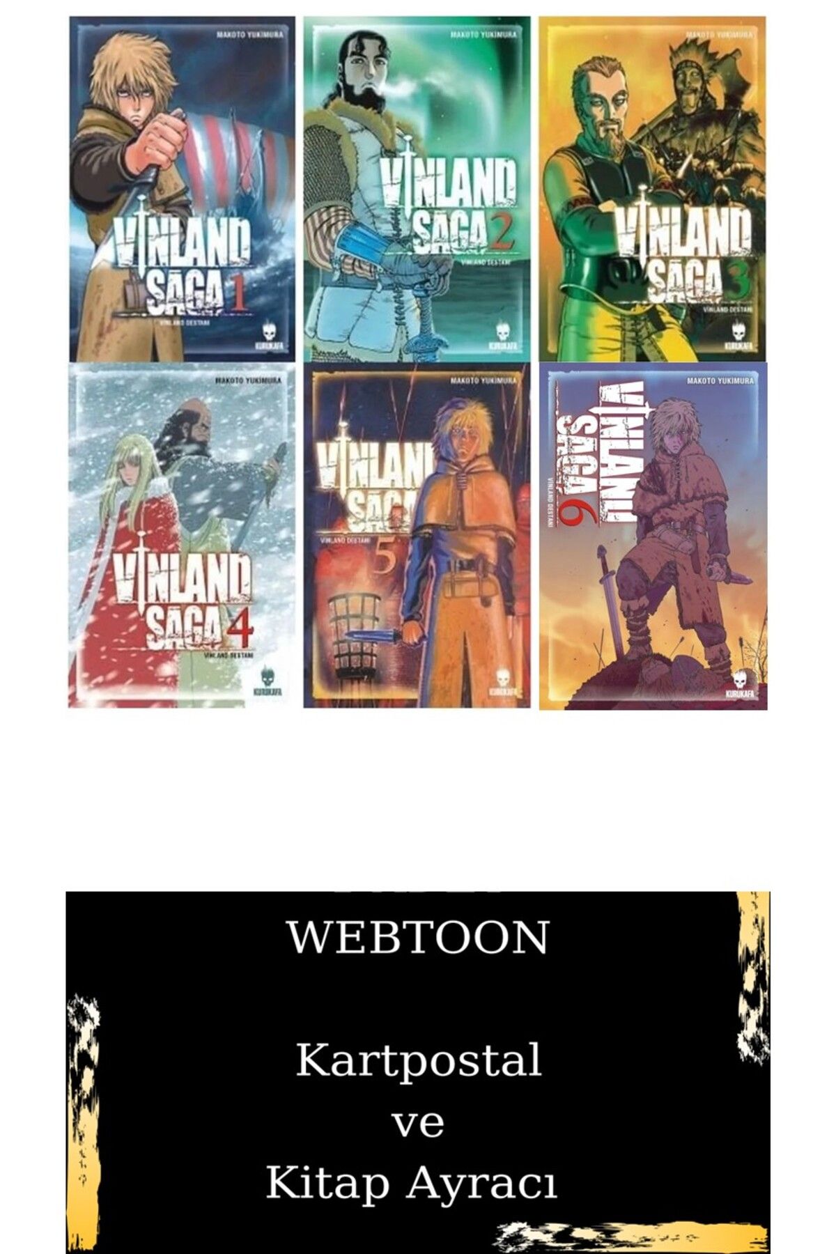 Kurukafa Yayınevi Vinland Saga 1-2-3-4-5-6 Manga Seti / Webtoon Kartpostal ve Kitap Ayracı