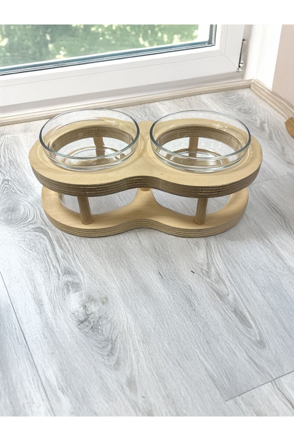 shop Semconcept Kedi Köpek Mama Su Kabı Suya Dayanıklı Doğal Ahşap Huş Kontra Cam Kase, Mama Platformu