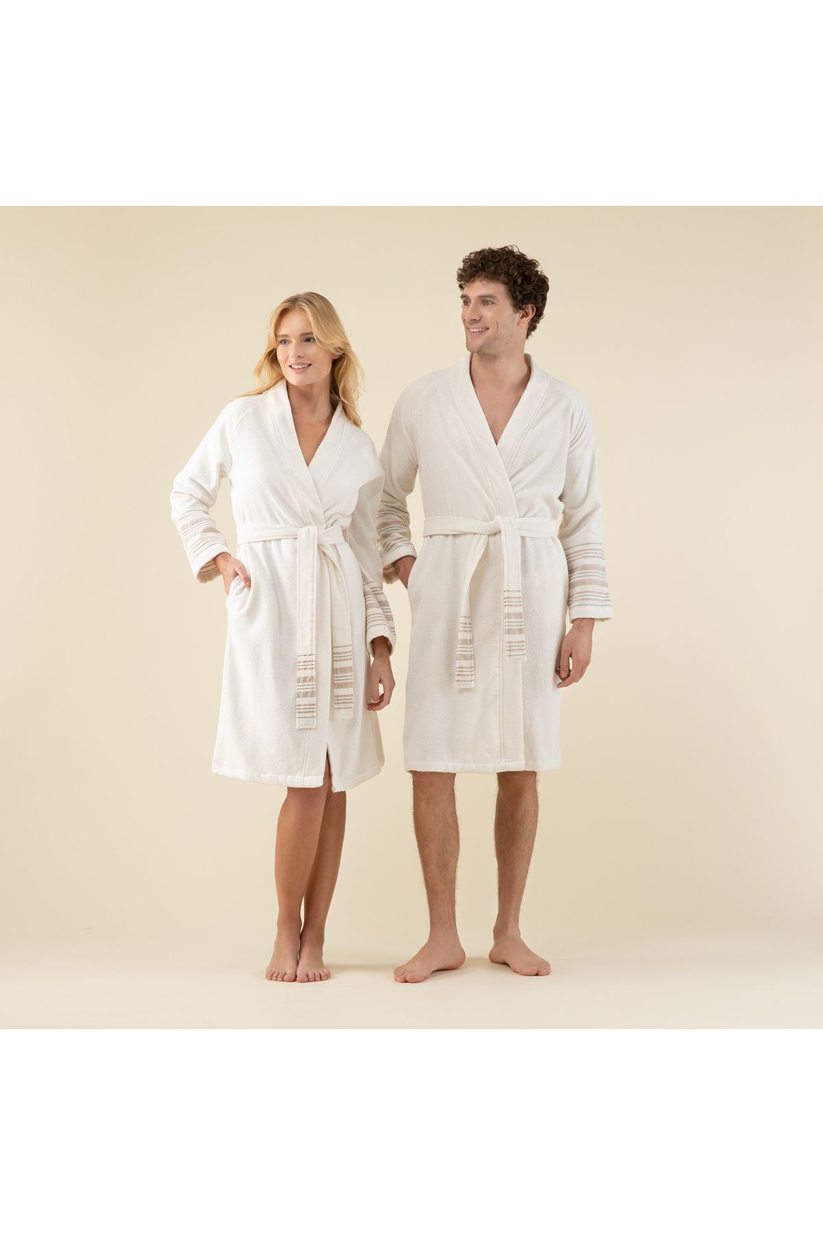 Chakra Derin Unisex Bornoz Ekru/mango