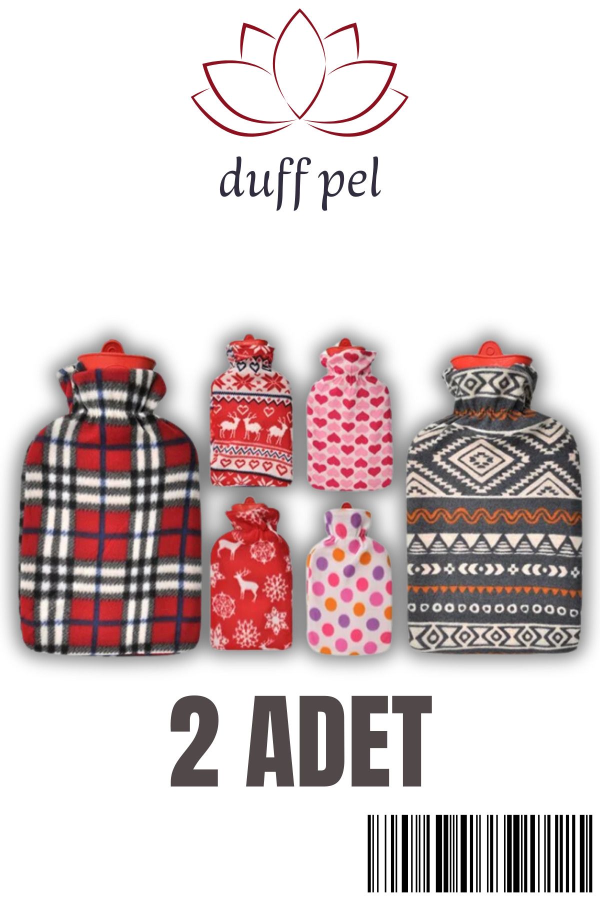 DUFF PEL 2 ADET Termofor Polar Kılıflı Sıcak Su Torbası 2 Litre