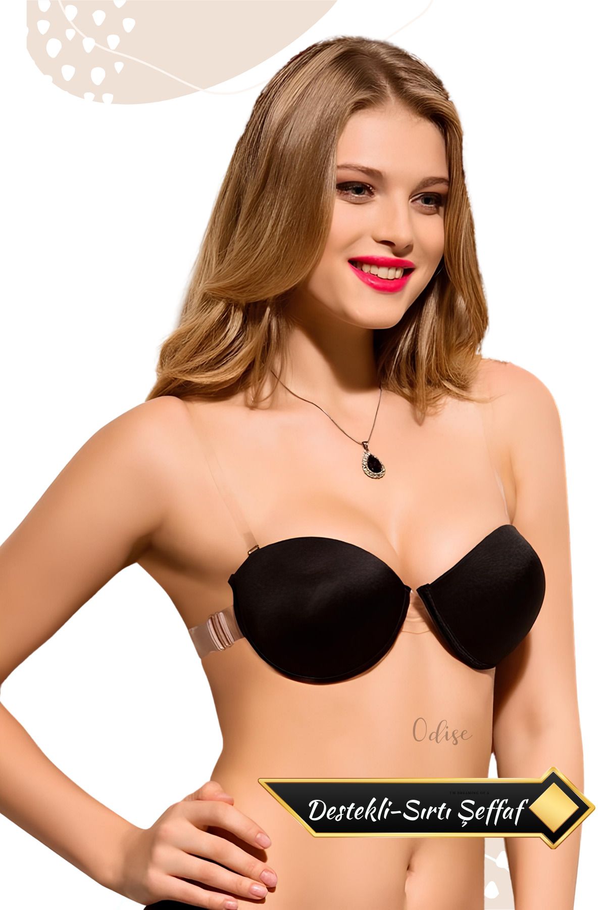 ODISE Transparan (Sırtı Şeffaf) Düğün, Nişan,Gece Kıyafeti Dekolte Abiye Sütyeni (SİYAH) DESTEKLİ SoftCup