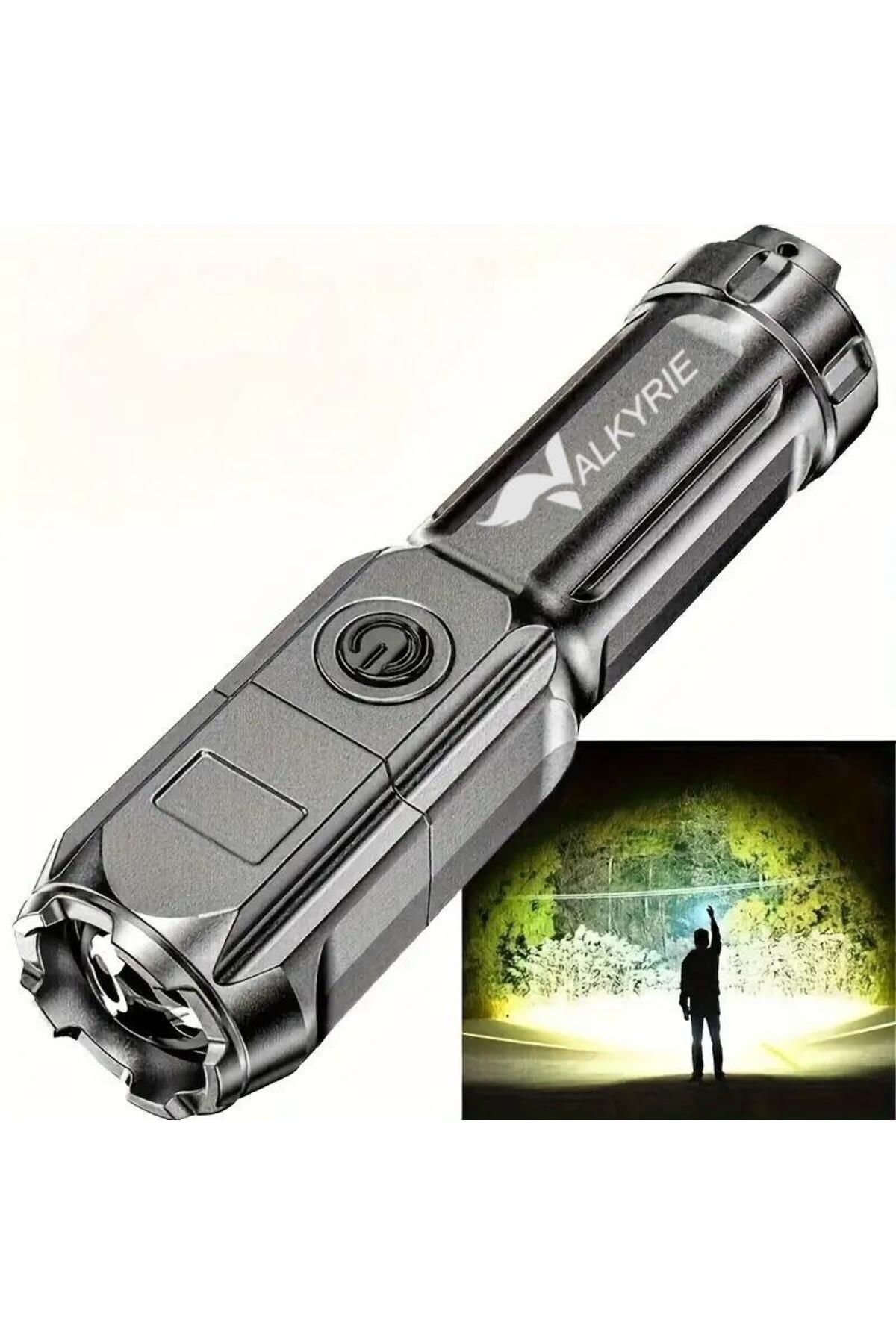 valkyrie Şarjlı Ultra Güç El Feneri Zoom 3 Mod Type-c Uzun Kullanım Suya Dayanıklı