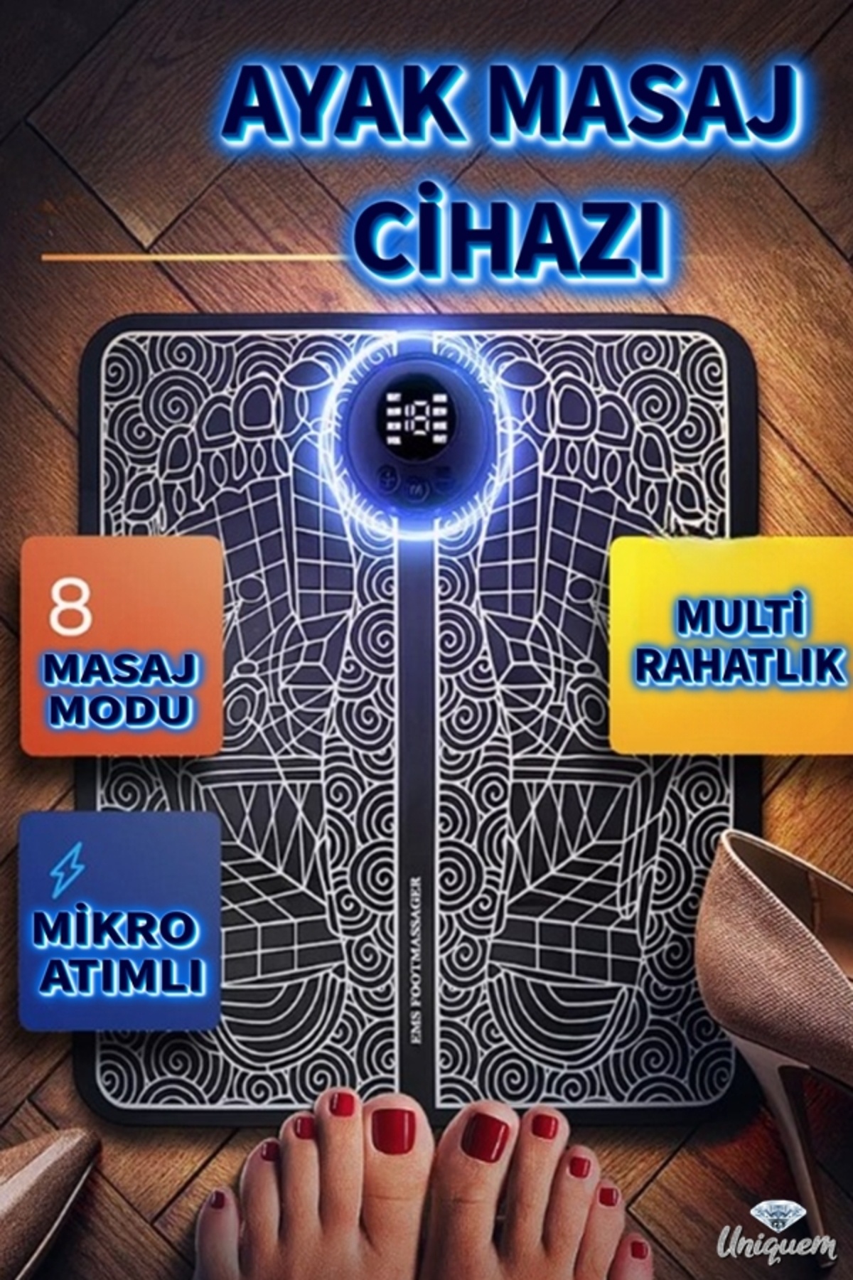 Uniquem Mikro Atımlı Ayak Altı Taban Masaj Cihazı Yastığı - Elektrikli Ayak Fizik Terapi Tens Cihazı