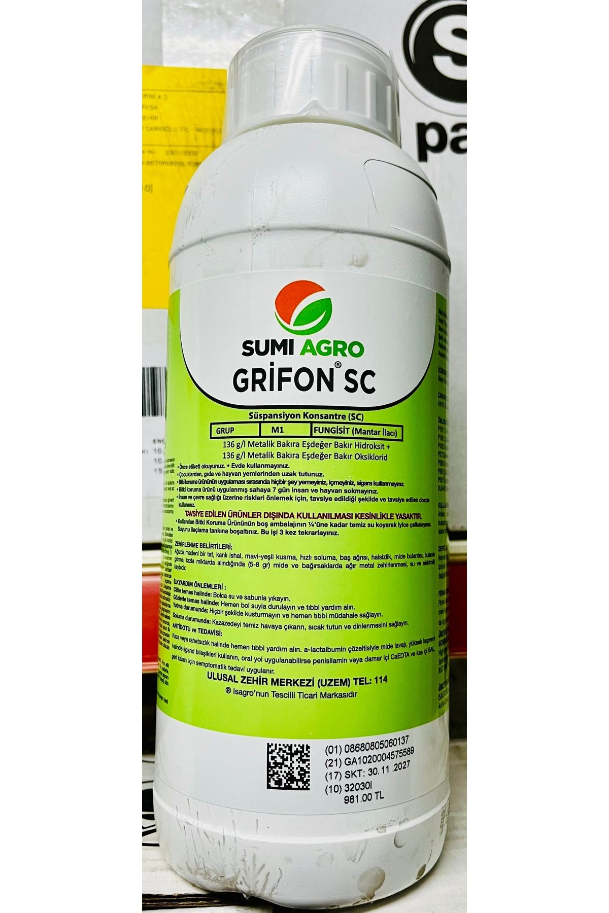 SUMİ AGRO GRİFON 1LT ÇİFT ETKİLİ SIVI BAKIR Mantar İlacı