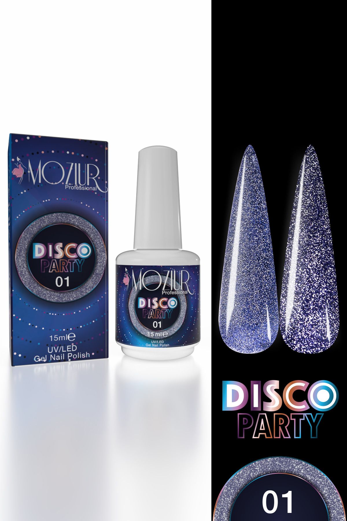 MOZIUR Kalıcı Oje Uv/led Disco Party 15ml -01