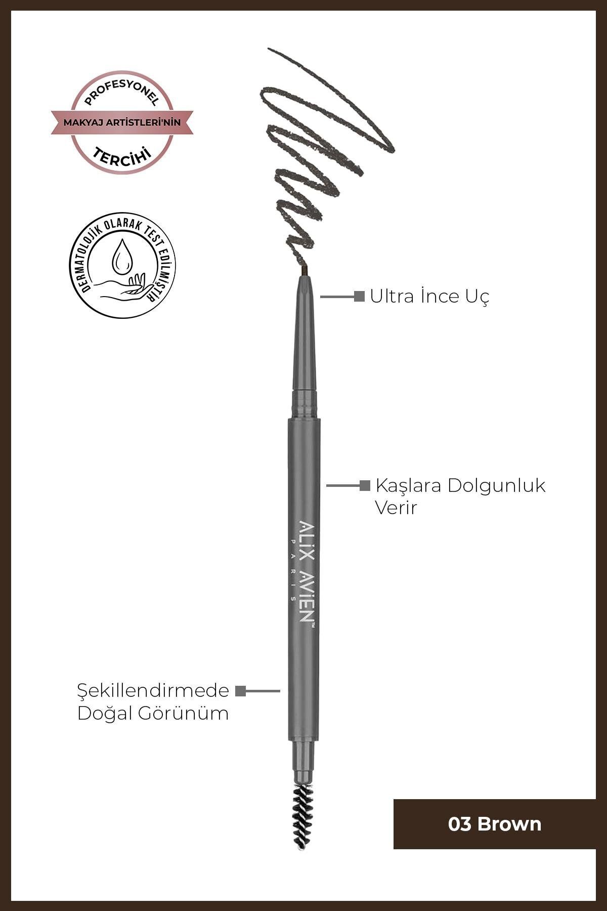 Alix Avien Asansörlü Ultra Ince Uçlu Dolgunlaştırıcı Kahverengi Kaş Kalemi - Retractable Eyebrow Pencil 03