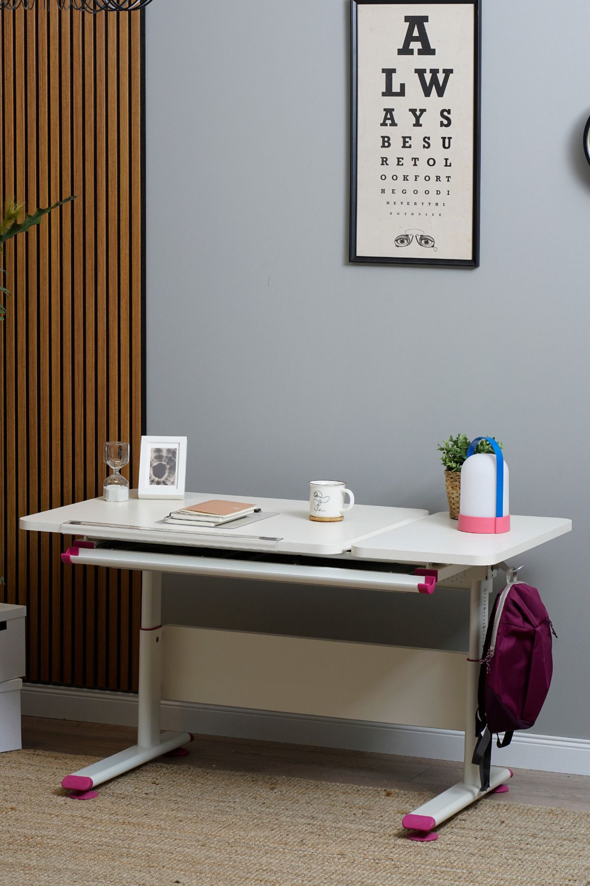Creo Mobili Yükseklik Ve Eğim Ayarlı, Vega Simple Çalışma Masası 130x70 Cm, Ekru/fuşya