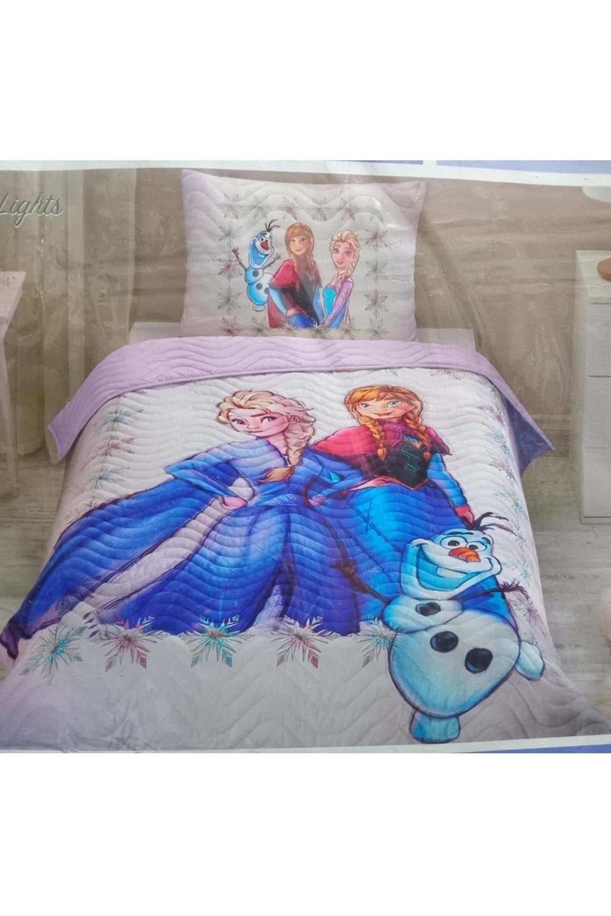 Özdilek Özdilek Lisanslı Kapitoneli %100 Pamuk Tek Kişilik Çocuk Yatak Örtüsü (160x230)Frozen frosted Lila