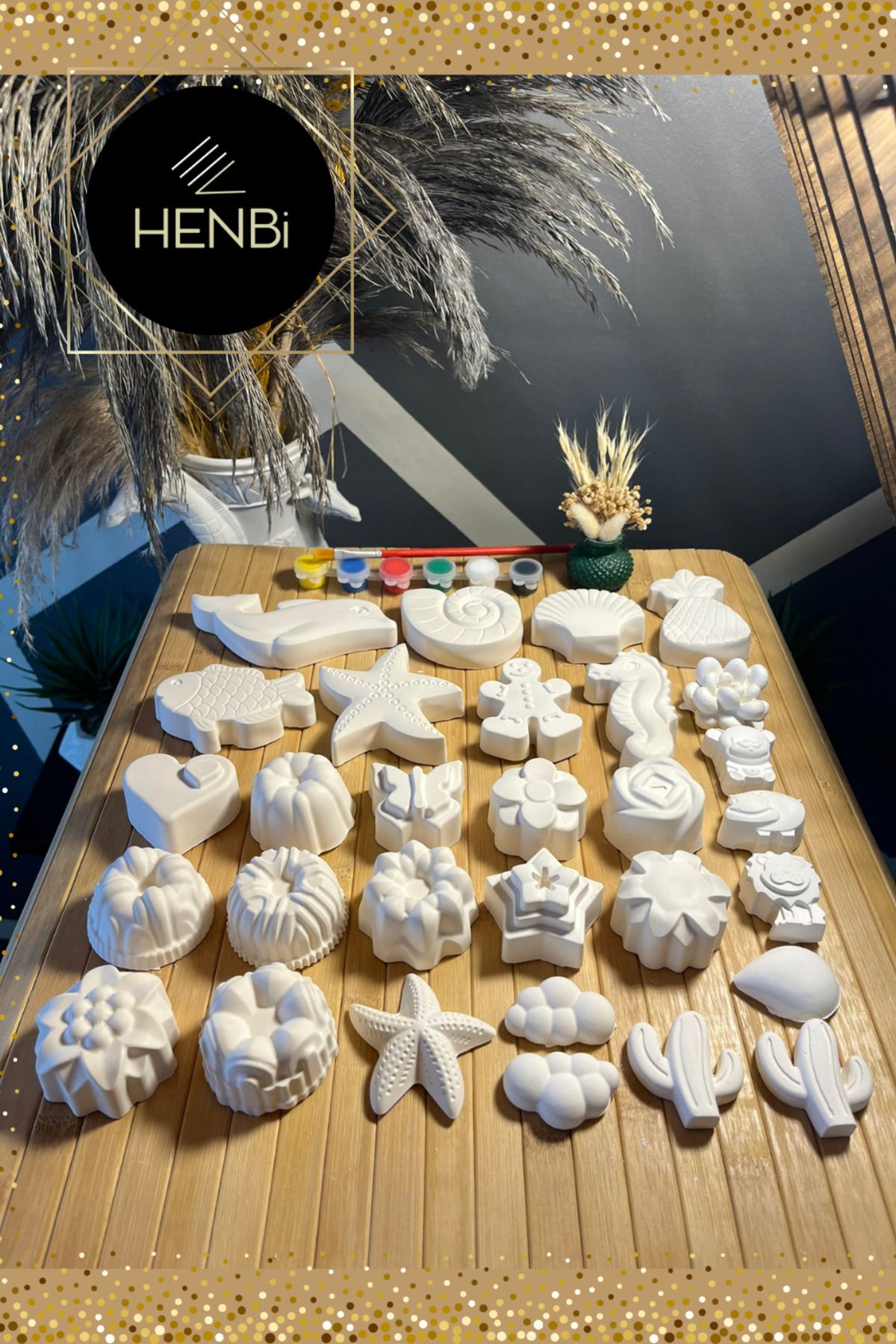 HENBi 30 Adet (3D) Xl,l, Mini Taş Boyama Seti Deniz Hayvanları Çiçekler Anne Ve Çocuk Etkinliği Taş Boyama