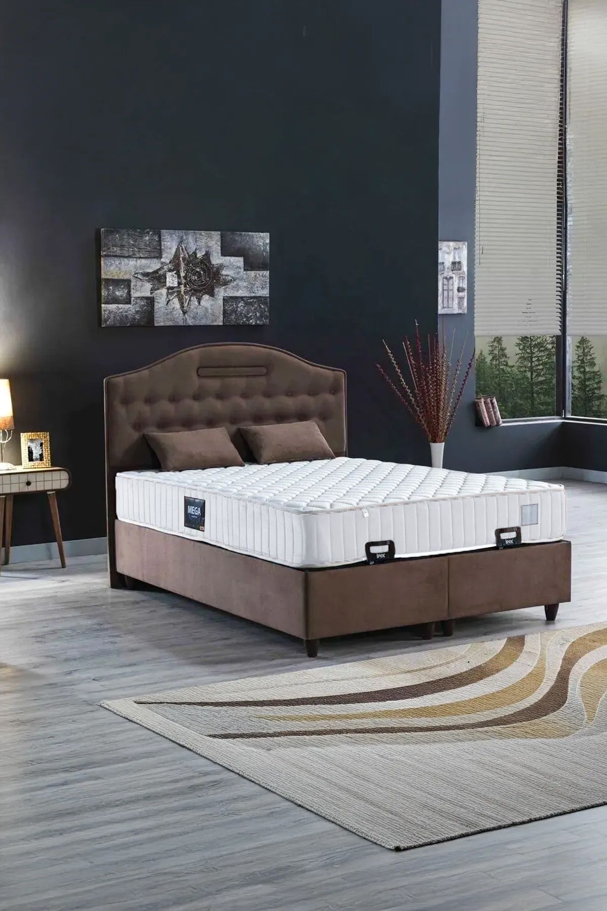 ipek mobilya Nima 3 Lü Set ( Baza + Başlık + Yatak ) Tek Kişilik ( Sütlü Kahve ) 2180a