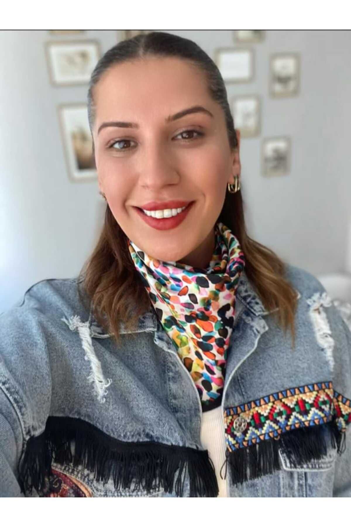 Butik KK Foulard Gökkuşağı Twil Saten Kumaş Fular 46X46