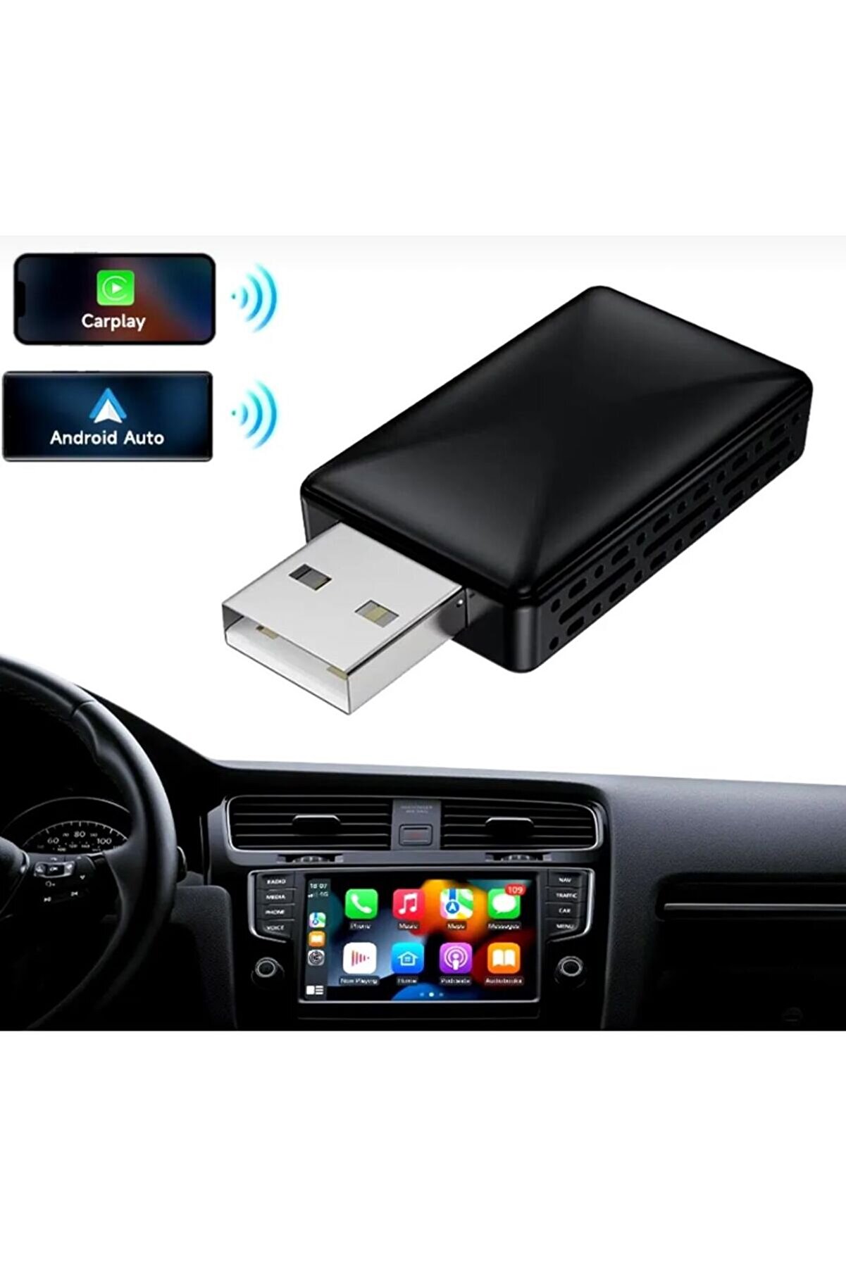carplay Tak Çalıştır Kablosuz Apple & Android Auto Mini Usb Adaptörü ...