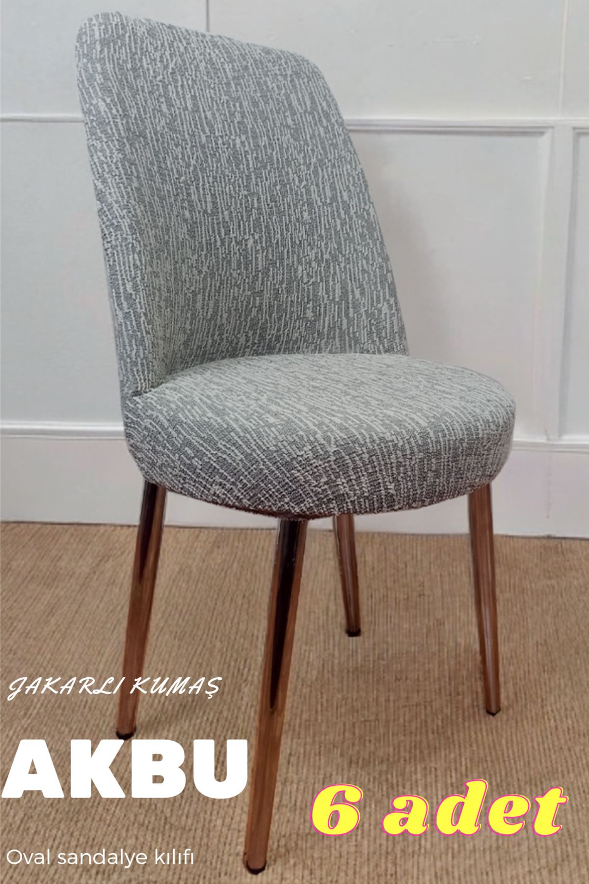 AKBU jakarlı oval sandalye kılıfı , sandalye örtüsü , çubuk desen ( 6 adet )