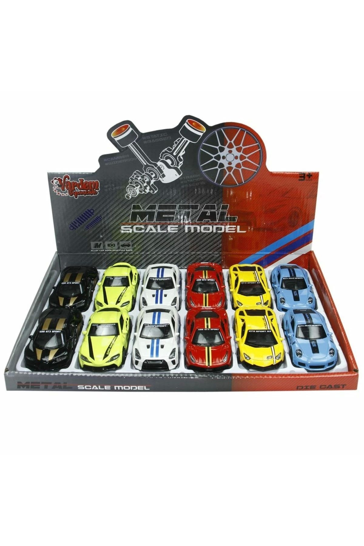 Vardem 1/43 Çek Bırak Şeritli Metal Spor Araba
