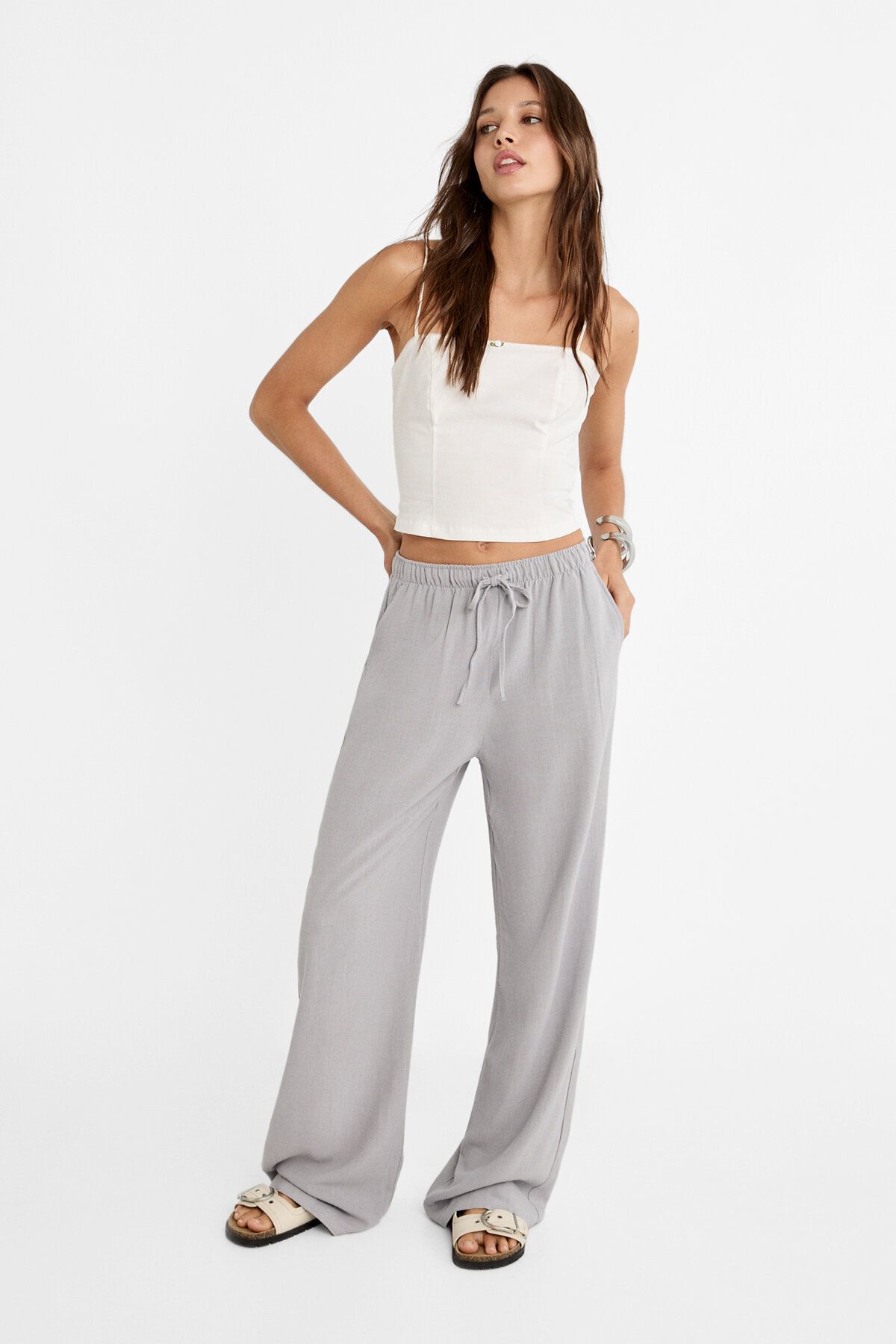 Stradivarius Keten karışımlı bol kesim pantolon