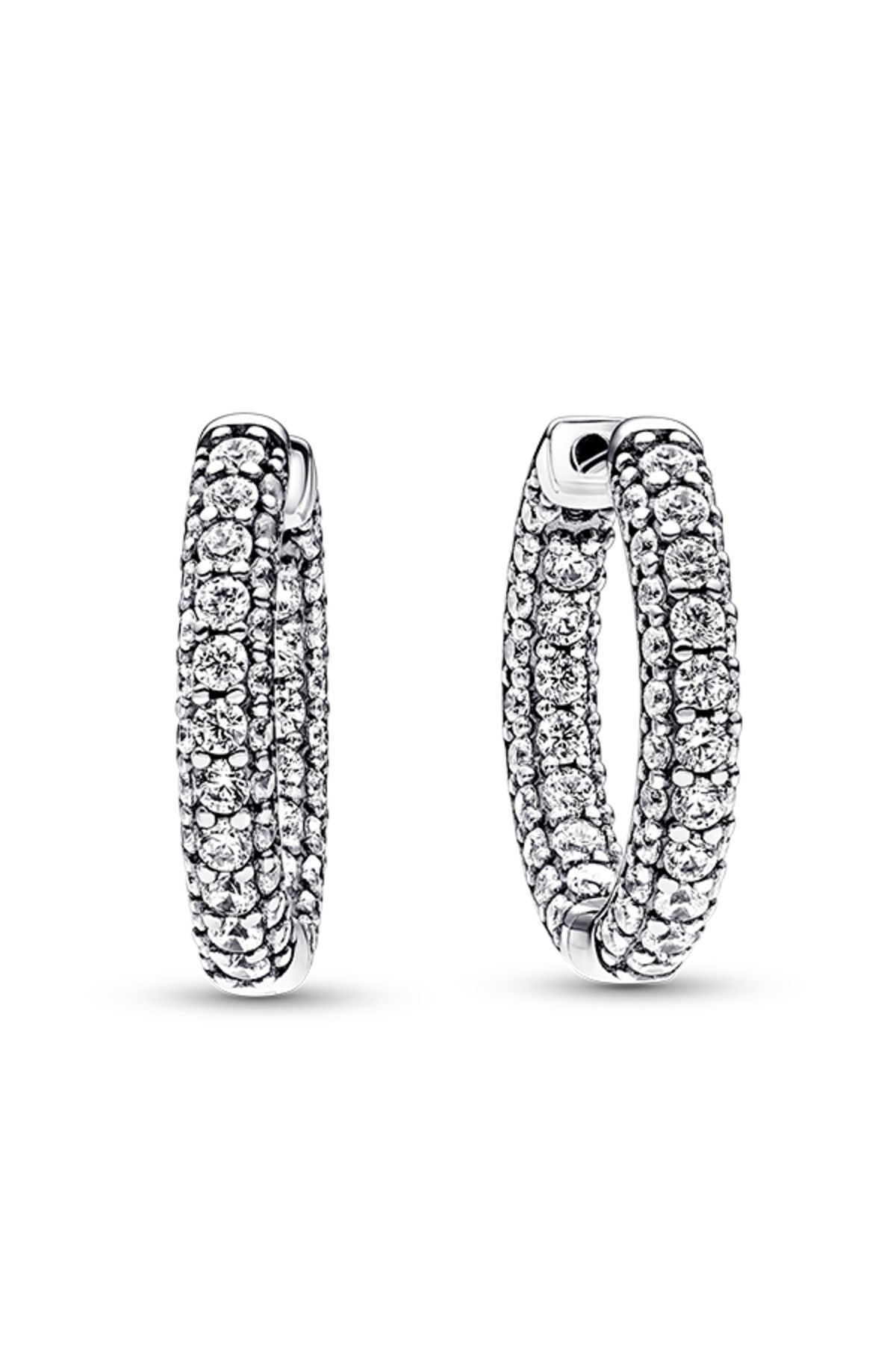 Pandora Timeless Tek Sıra Pavé Halka Küpeler