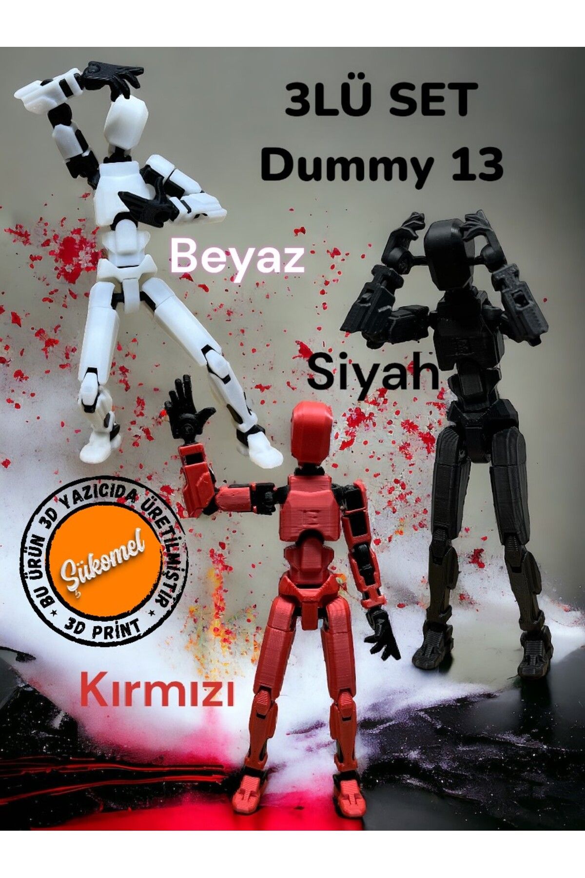 Dummy13 Beyaz - Siyah- Kırmızı Figür Tüm Eklemleri Hareketli Figür Oyuncak 3 Adet