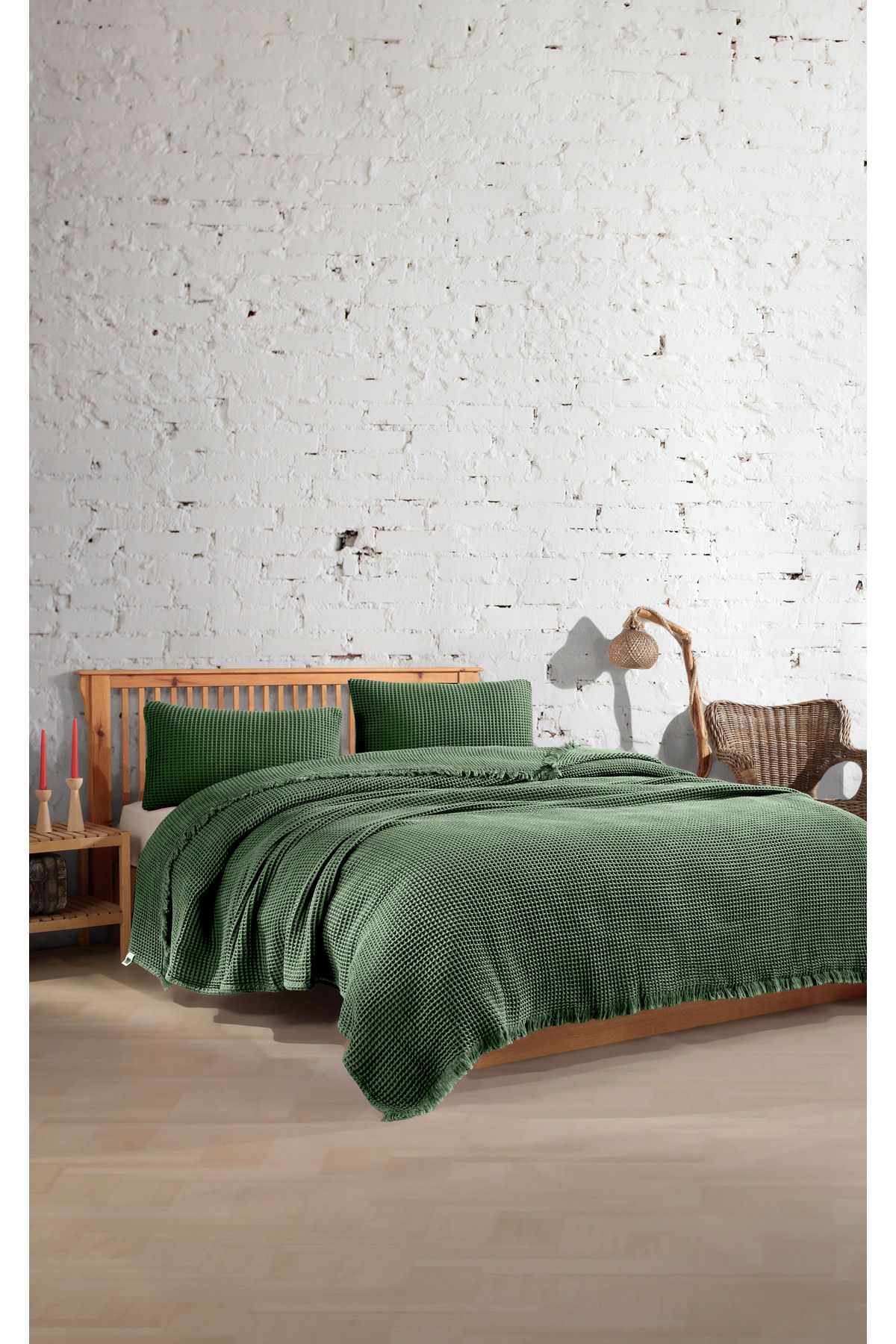 destinyhometex %100 Pamuk Tek Kişilik 160x240cm Waffle Yatak Örtüsü/1 Adet 50x70cm Yastık