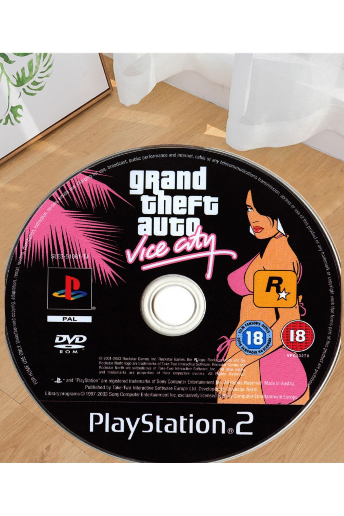 Emiroğlu Gta Vice City Oyun Cd'si Şeklinde Kaymaz Taban Makinede Yıkanabilir Halı - Özel Süngerli Yüzey