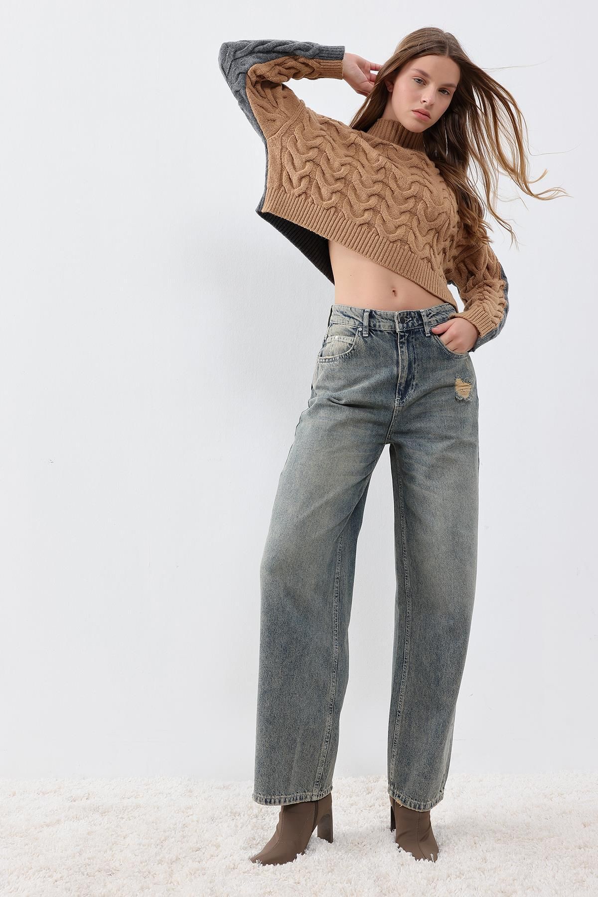 pieces of melon MAVI Düşük Bel Wide Leg Vintage Sustainable Denim Jean Pantolon