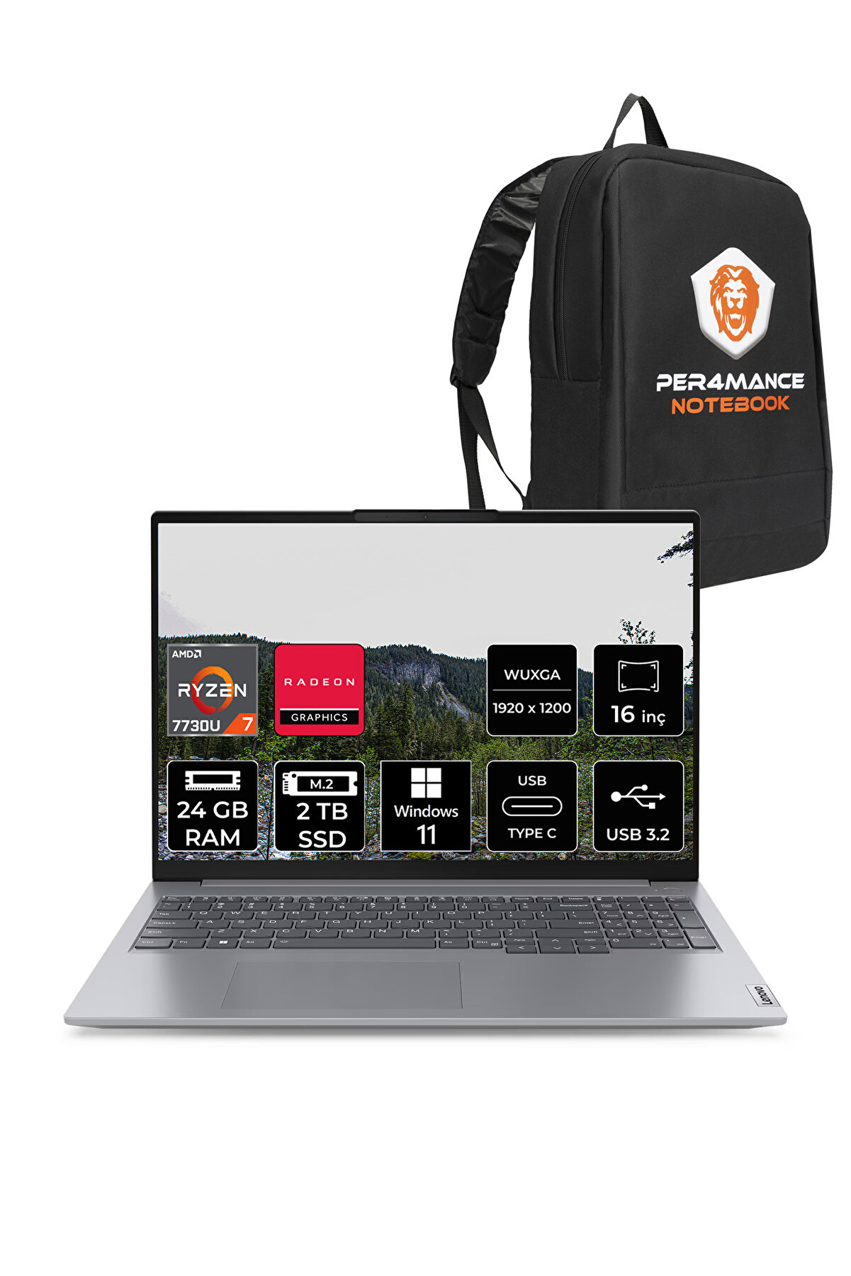 Thinkbook 16 G6 R7 7730U 24GB 2TB SSD 16'' WUXGA W11H Dizüstü Bilgisayar _30 PER4 ÇANTA