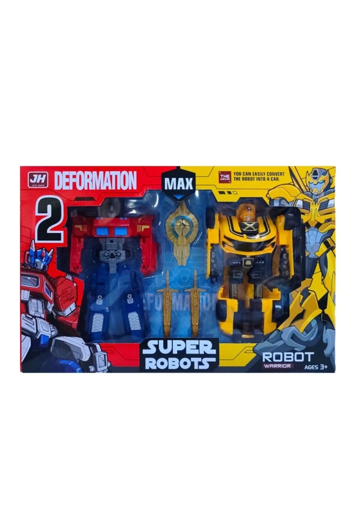 TRUST STORE KUTUDA İKİLİ TRANSFORMER SET DÖNÜŞEBİLEN MEGA SET KIRMIZI SARI ROBOT HEM ARABA HEM ROBOT