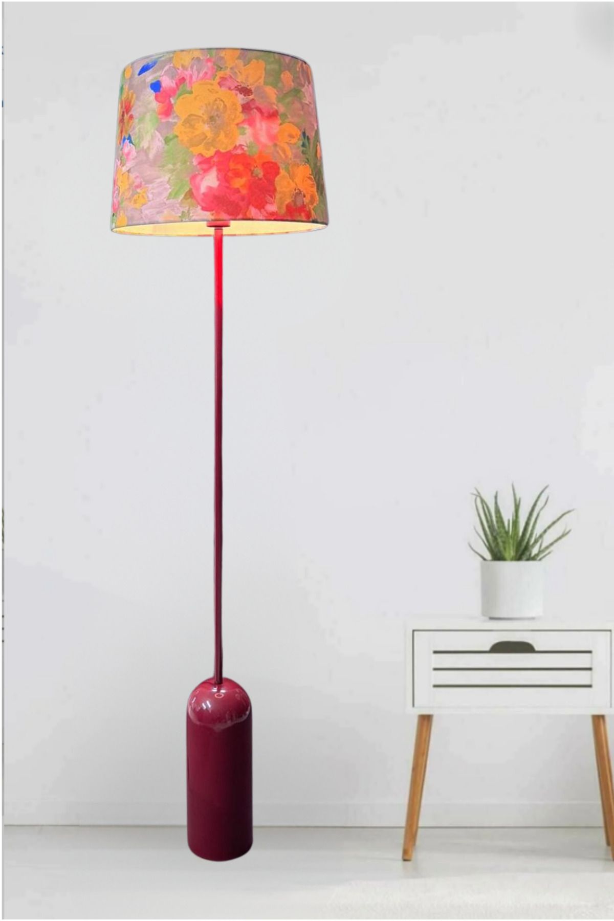 retro home design Özel Çiçek Desenli Kumaş Başlıklı Tek Ayaklı Salon Yatak Odası Lambader