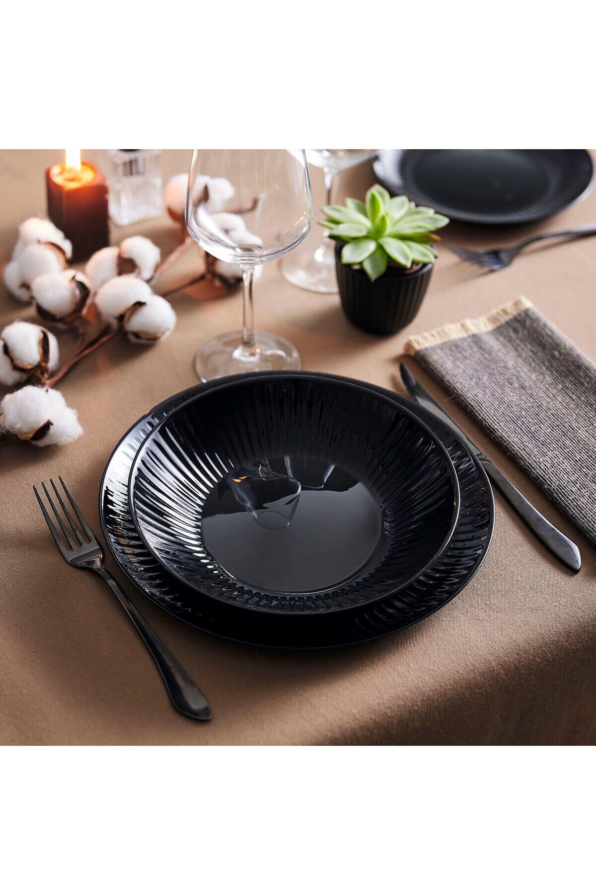 Luminarc Arcopal Cottage Siyah Çukur Yemek Tabak 6 Adet