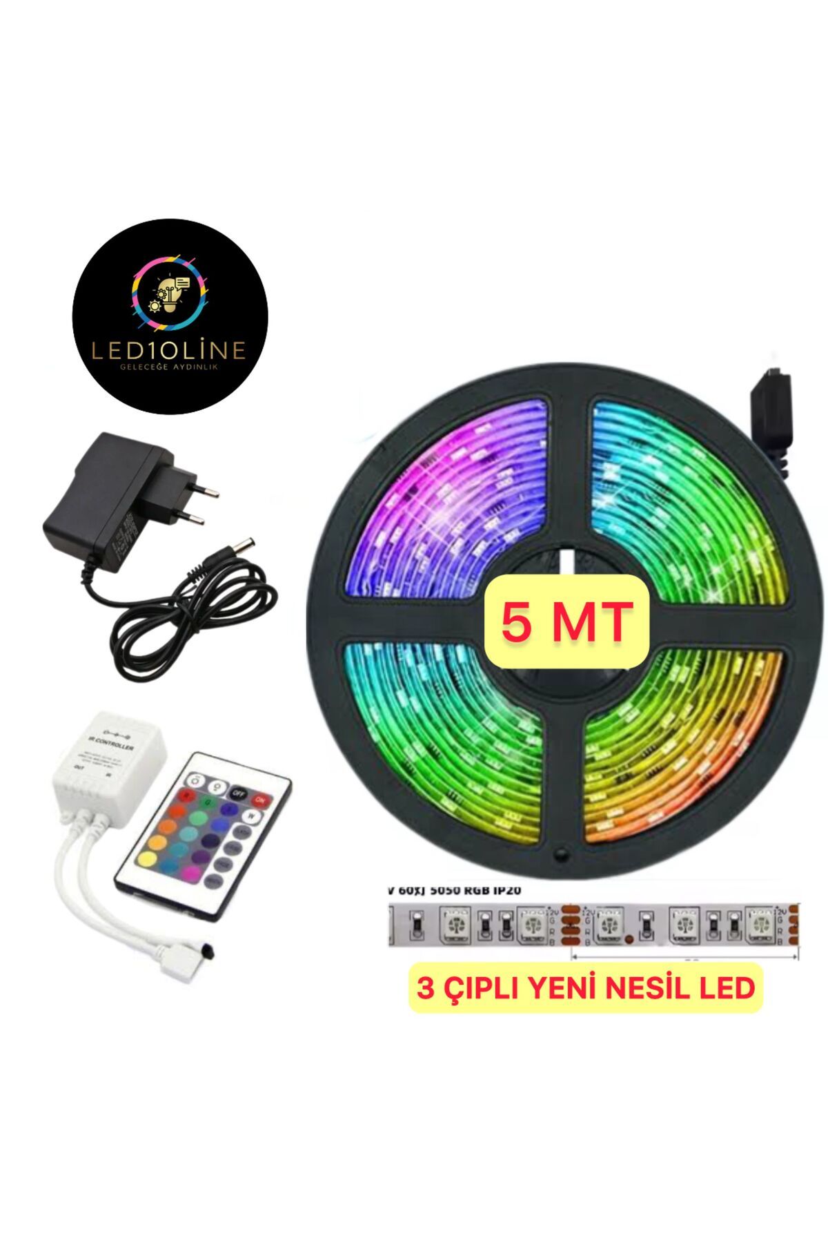 SÜFE Rgb 3 Çipli Set 5 Mt Led Animasyonlu Tak Çalıştır Kumandalı Rgb Şerit Işık Aydınlatma Parti Led