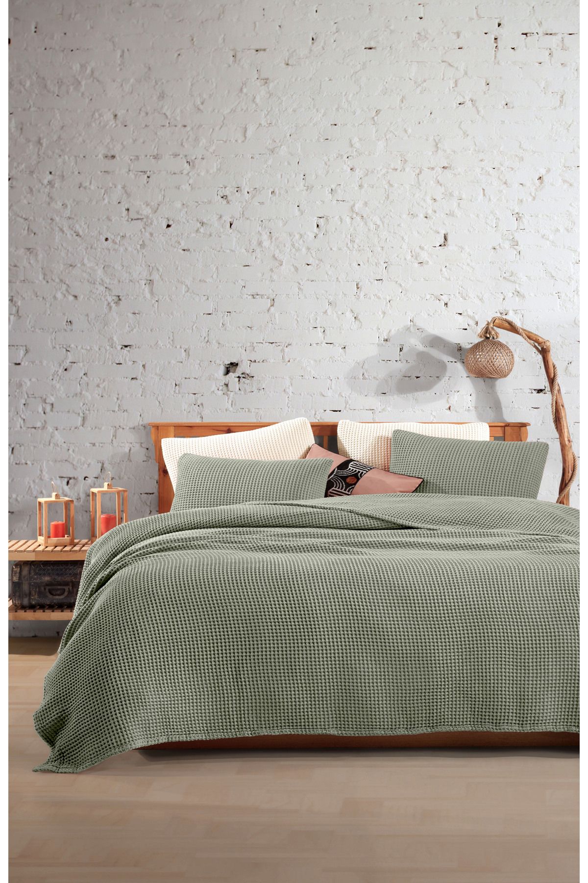destinyhometex %100 Pamuk Waffle Tek Kişilik Saçaksız Yatak Örtüsü 160x240 cm