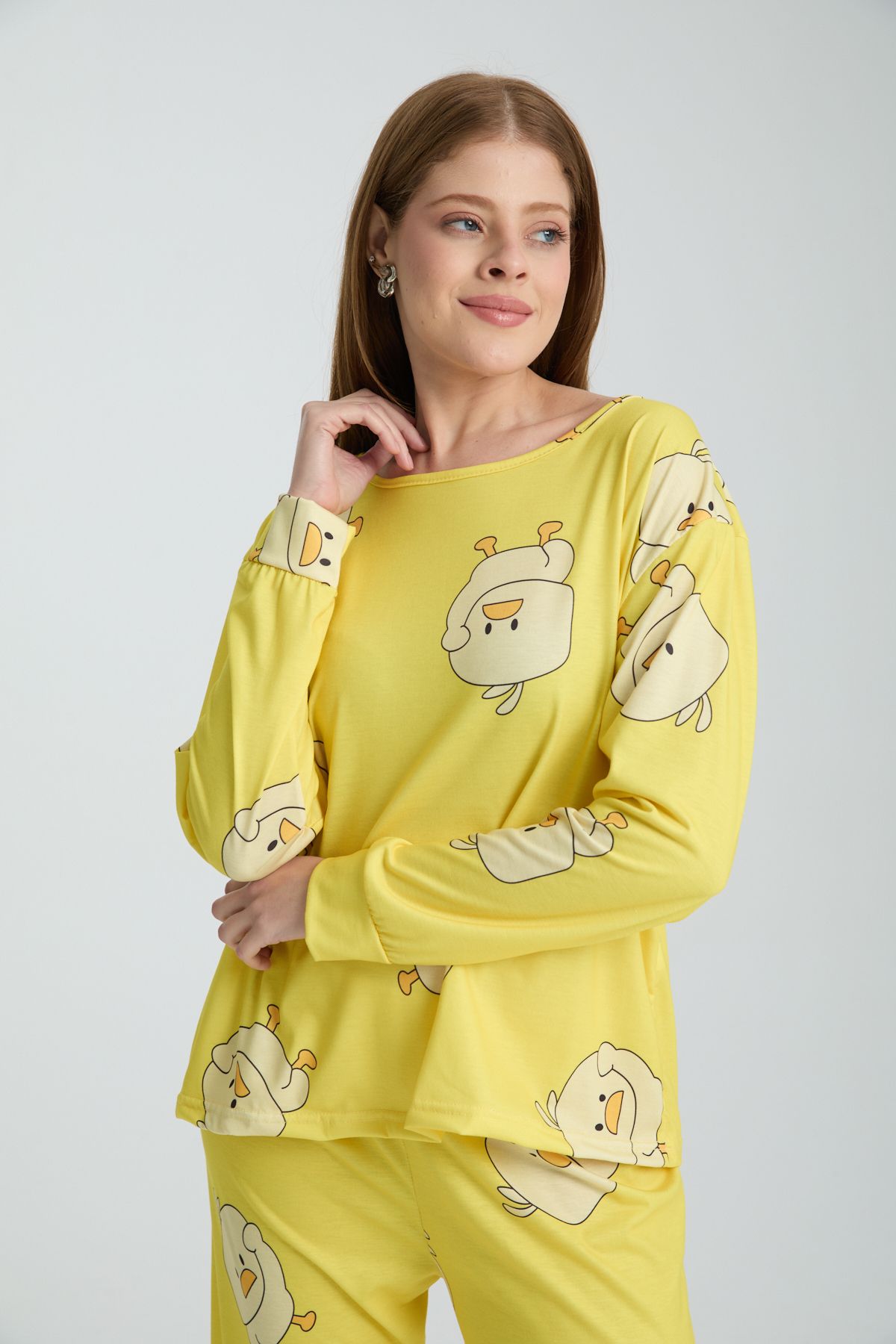 Rasabeauty Rasa Sarı Pijama Takımı 3 Parça Alt Üst Bere Uzun Süper Soft Fnm