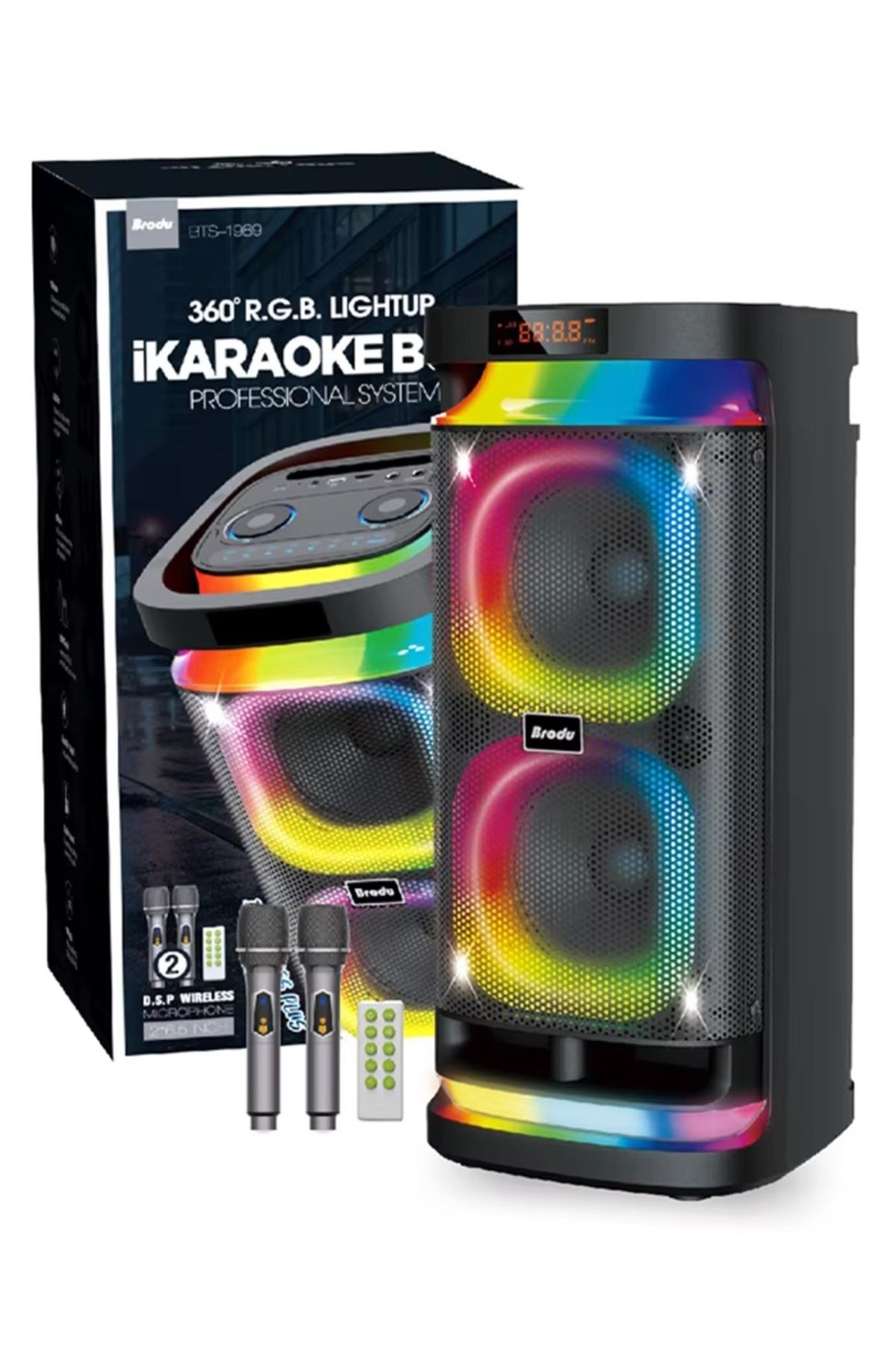 JUNGLEE ÇİFT KABLOSUZ MİKROFONLU BLUETOOTH HOPARLÖR ŞARJLI TAŞINABİLİR BÜYÜK BOY PARTY SPEAKER GİTAR BAĞLAMA