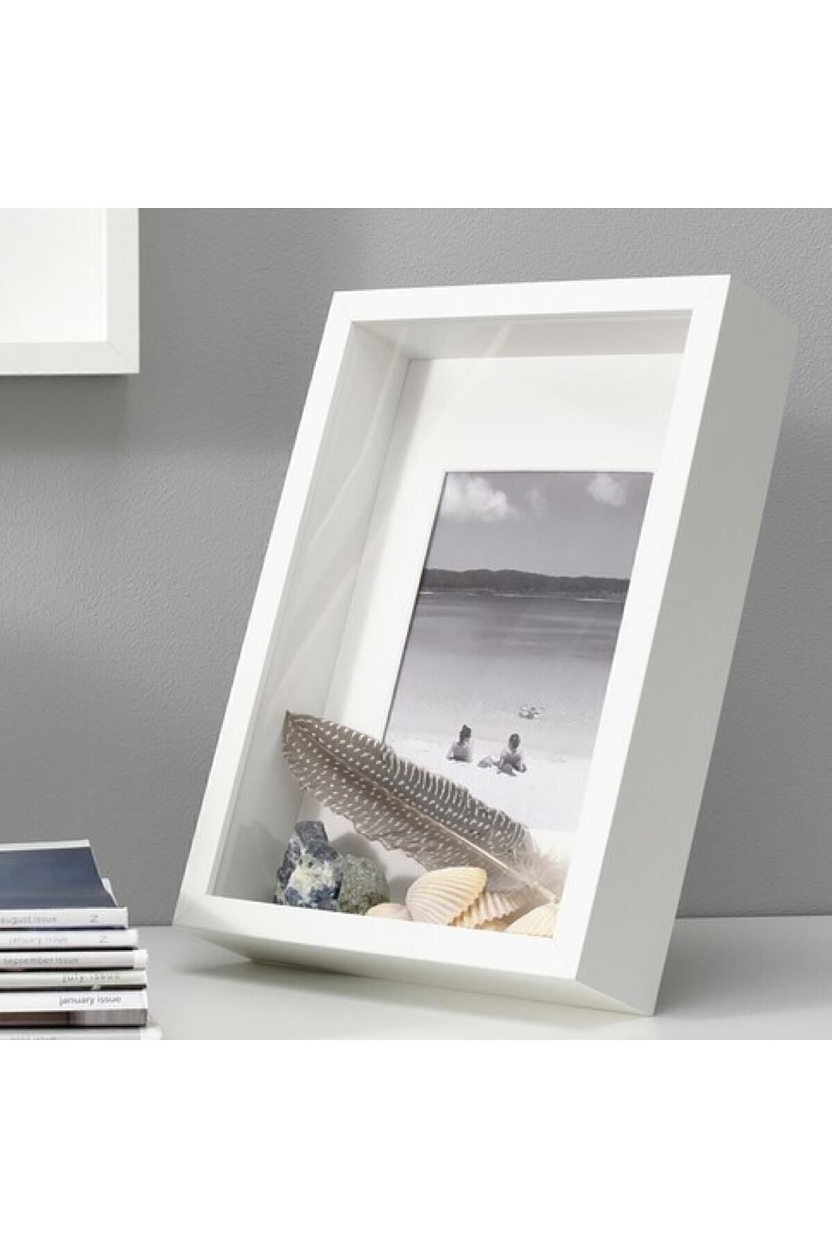 IKEA Sannahed 21x30 Cm A4 Beyaz Çiçek Konabilen Derin Kutu Çerçeve Ahşap Fotoğraf Resim Çerçevesi