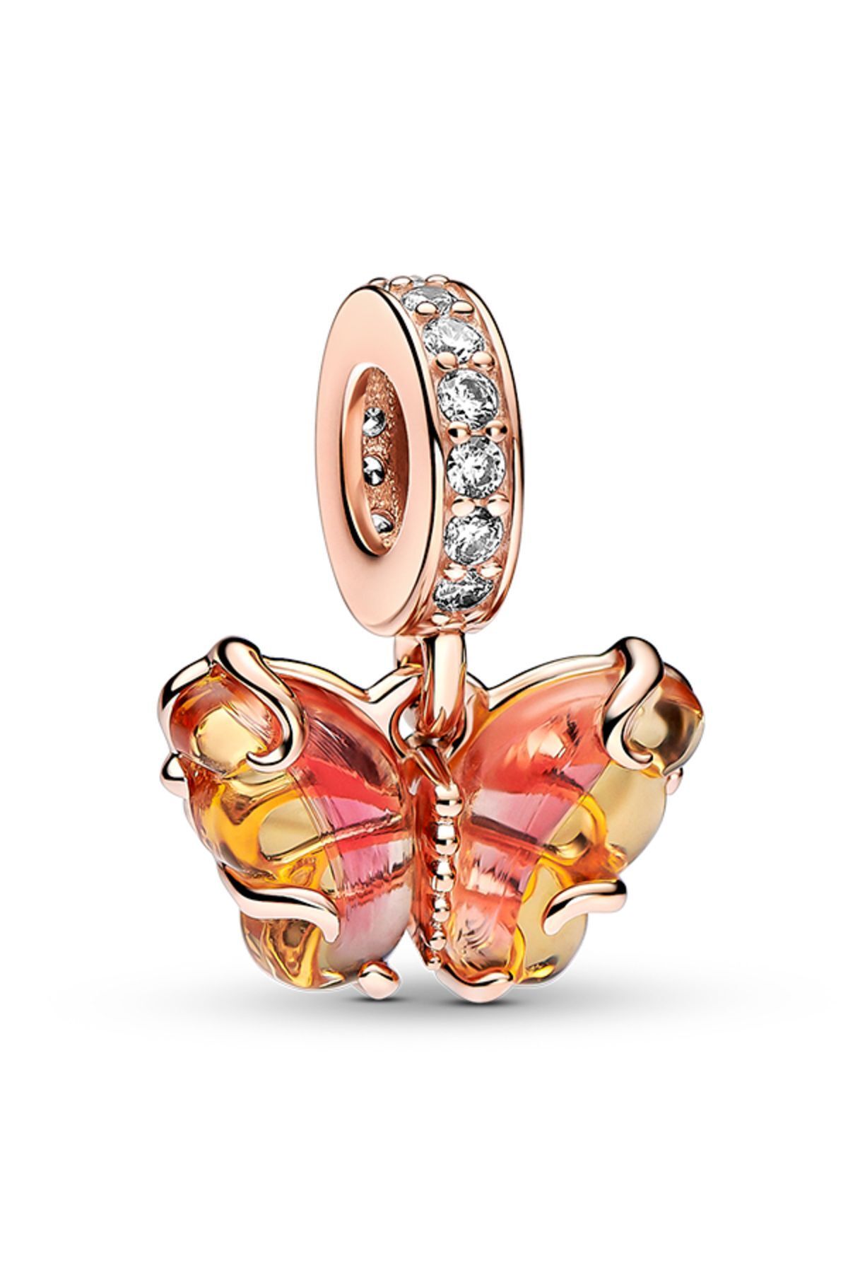 Pandora Pembe ve Sarı Murano Camı Kelebek Sallantılı Charm