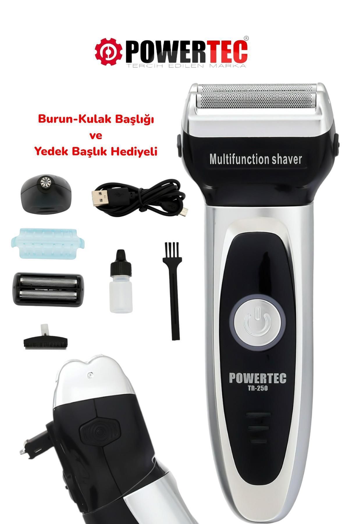 Powertec TR-250 Günlük Sakal Ve Burun-Kulak Tıraş Makinesi Yedek Başlık Hediyeli - METALİK GRİ-Yeni Versiyon