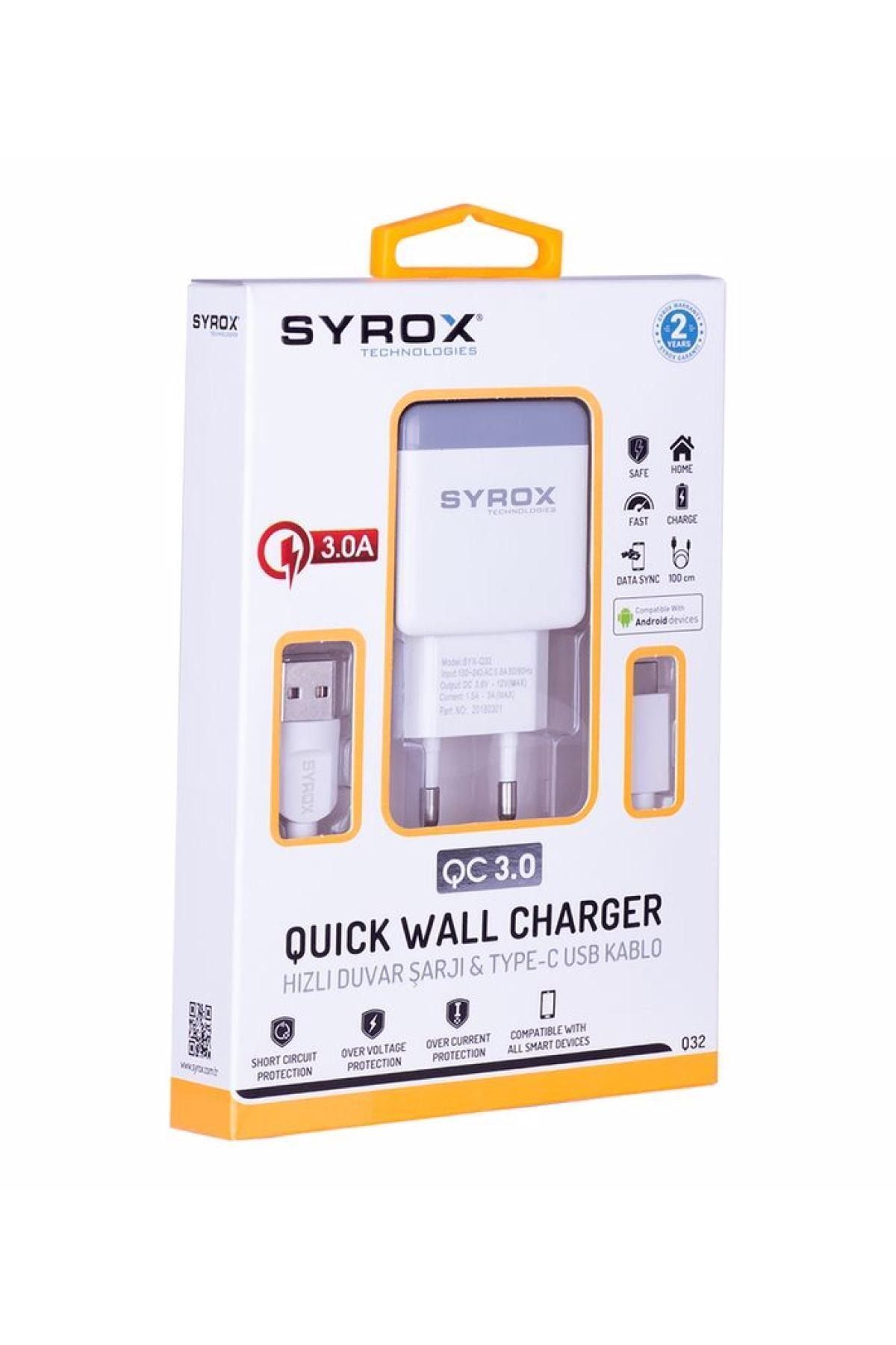 Syrox Oppo Find X Uyumlu Type-c Girişli Hızlı Şarj Cihazı Seti Adaptör+kablo 3.0a Q32