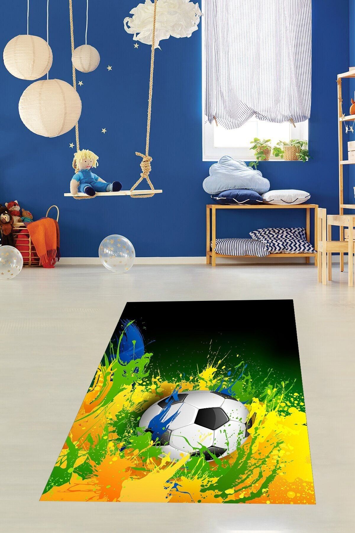 on the clouds Futbol Topu Desenli Dijital Baskılı Kaymaz Taban Yıkanabilir Leke Tutmaz Mutfak Halısı