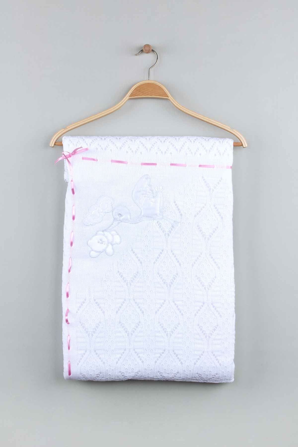 Modakids Beyaz Triko Örme 80x80 cm Kız Bebek Battaniye