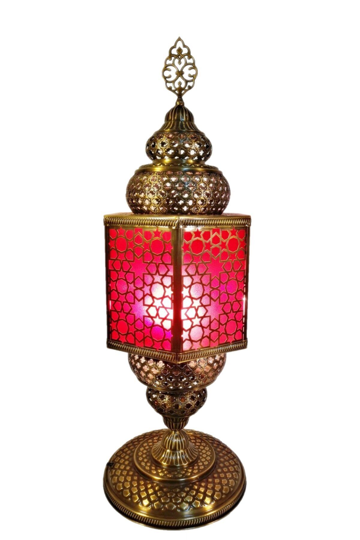 the istanbul lamp Otantik Osmanlı Dekoratif Pirinç Masa Lambası Kırmızı