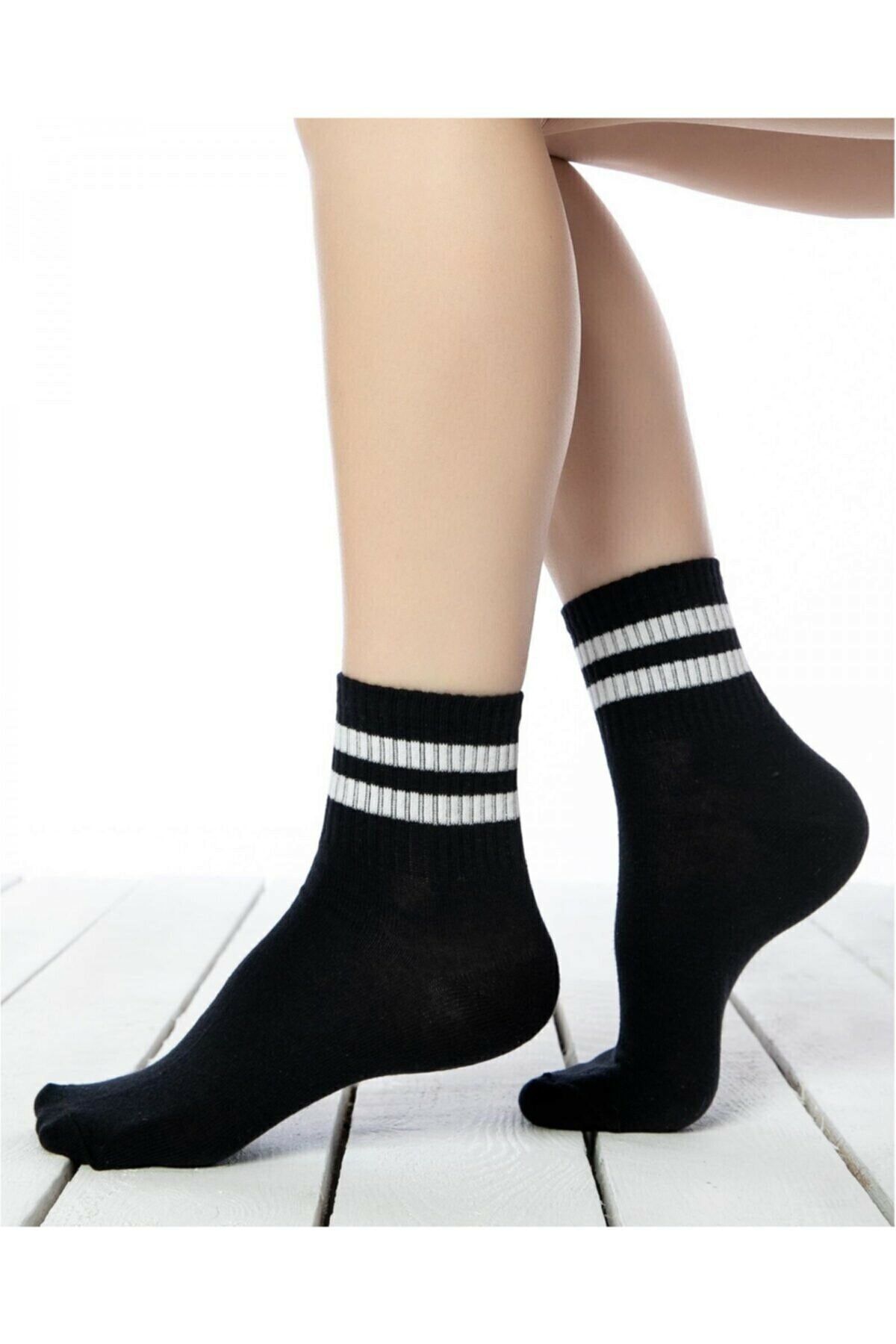 İkonik Socks Unisex 3'lü Siyah Çizgili Kolej Çorabı