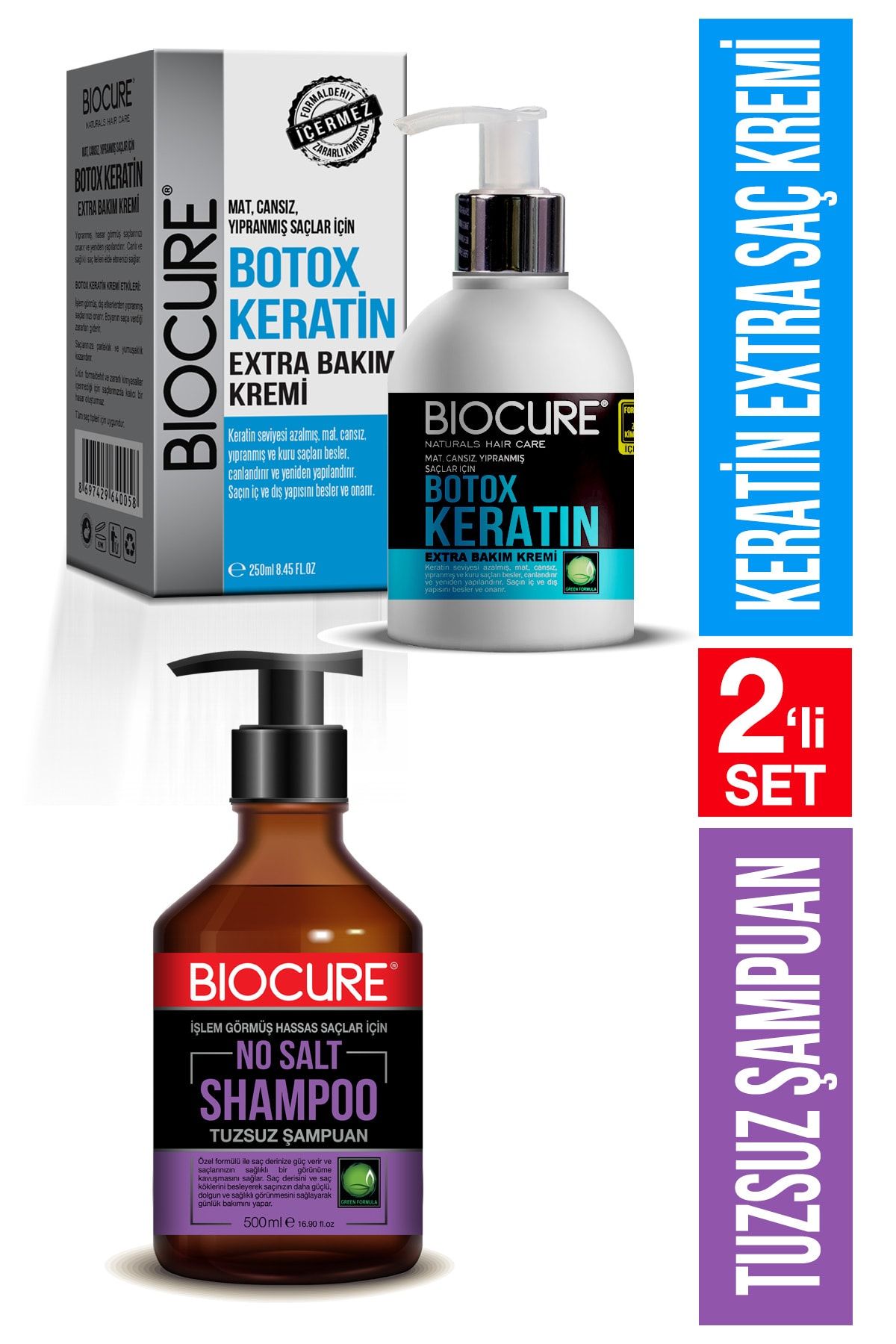Biocure Tuzsuz, Arındırıcı Şampuan Keratin Botoks Onarıcı, Yapılandırıcı, Dolgunlaştırıcı -botox