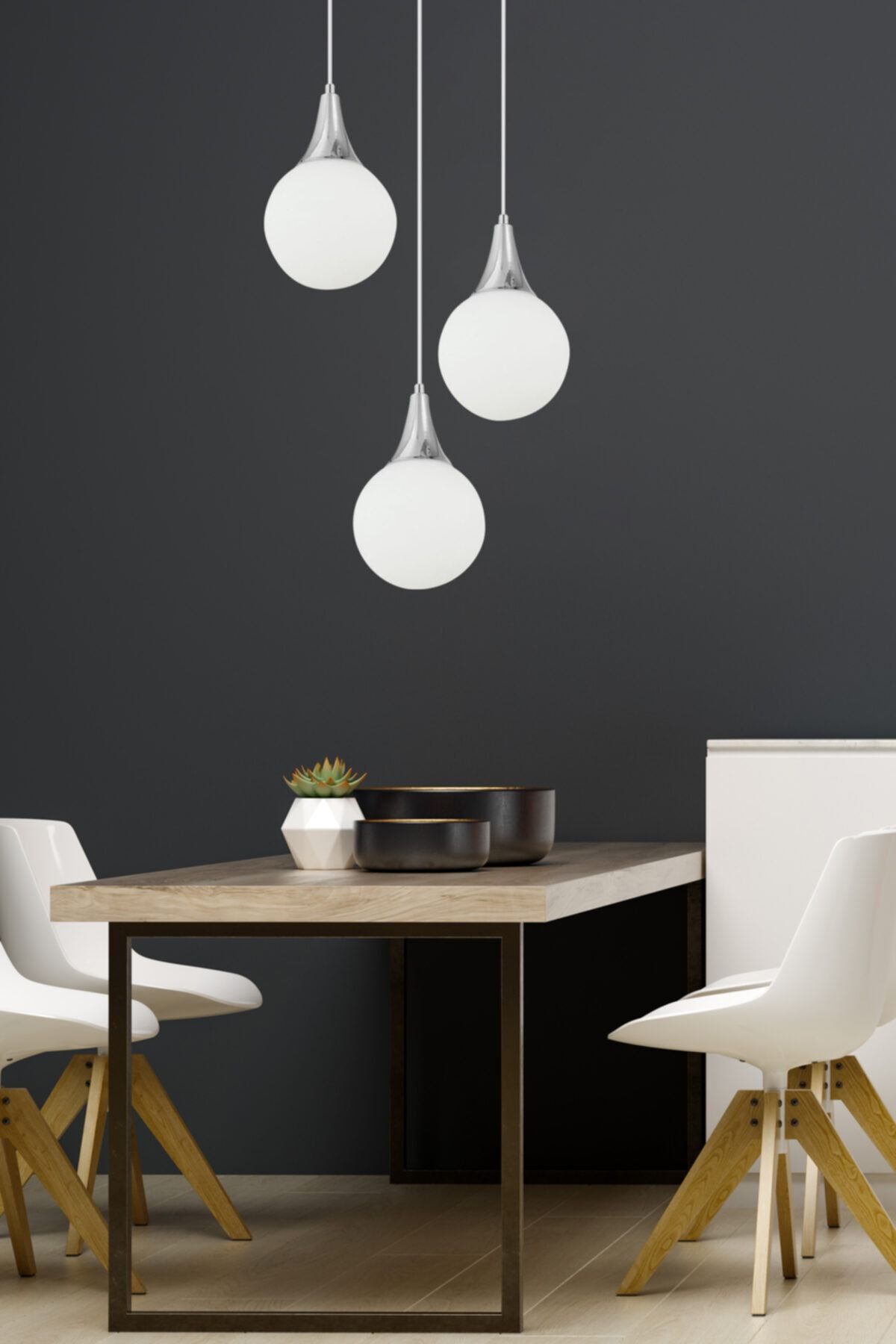 Apliqa Damla 3 Lü Yuvarlak Krom Sarkıt Modern Mutfak Salon Avize