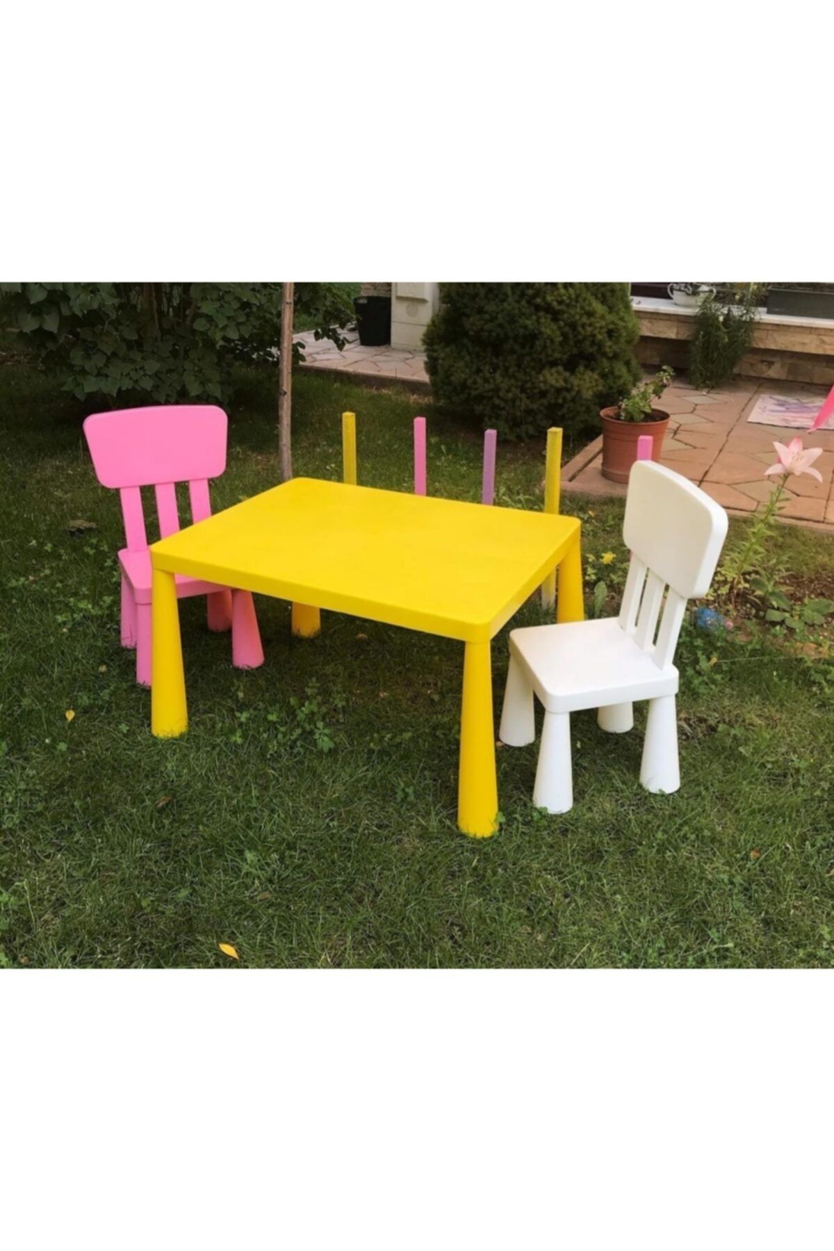 zengi plastik Sarı Çocuk Mammut Masa Ve 2 Sandalye